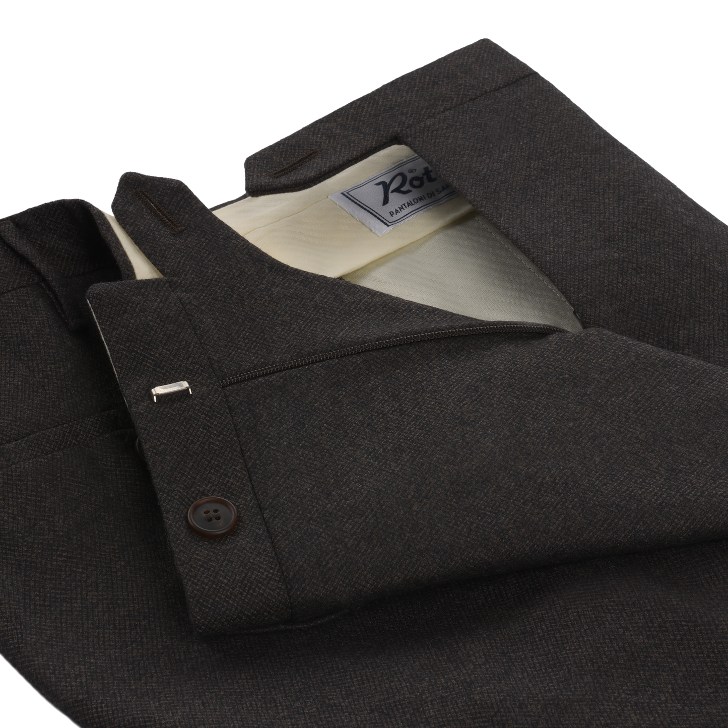 Rota Slim-Fit Virgin Wool Salt Pepper Classic Trousers in Dark Brown - SARTALE