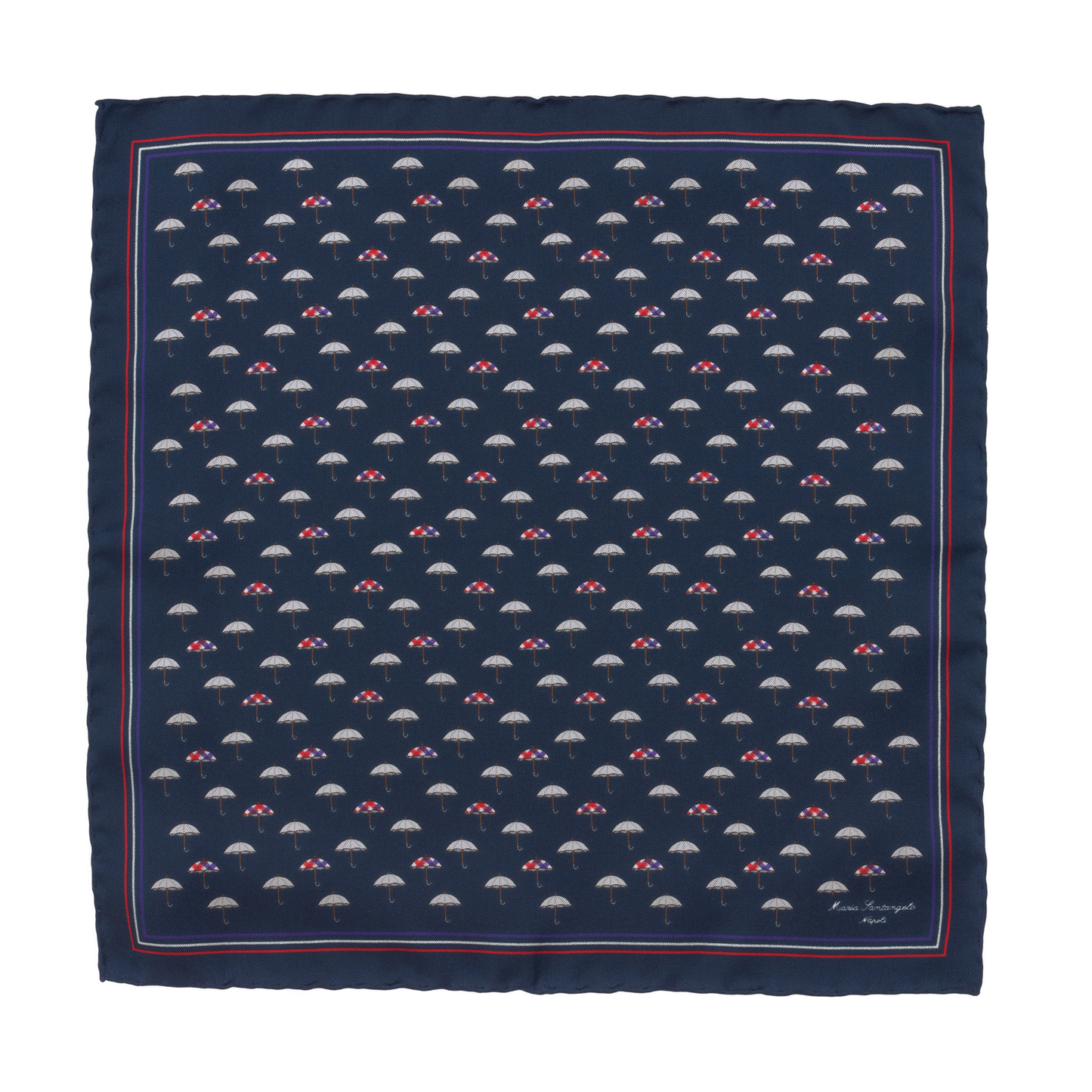 Umbrella-Print Silk Pocket Square in Blue