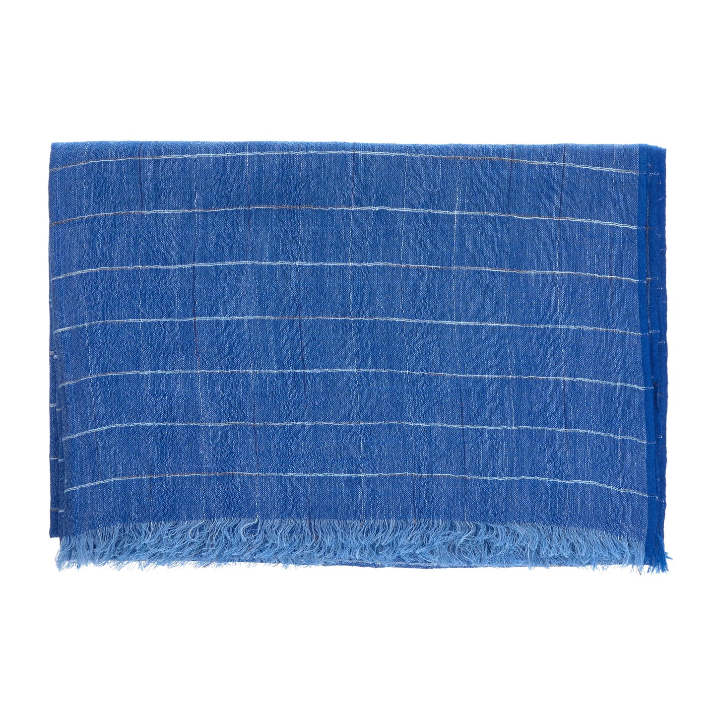 Fringed Striped Linen and Cashmere-Blend Scarf in Blue