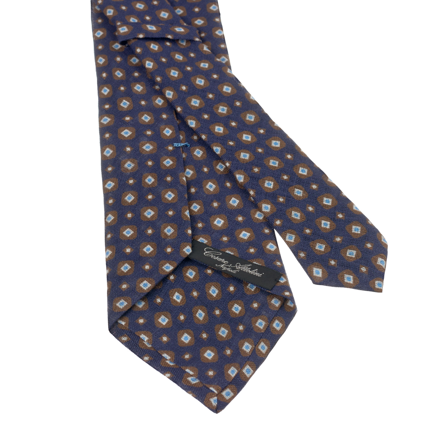 Hand-Printed Linen Tie in Blue