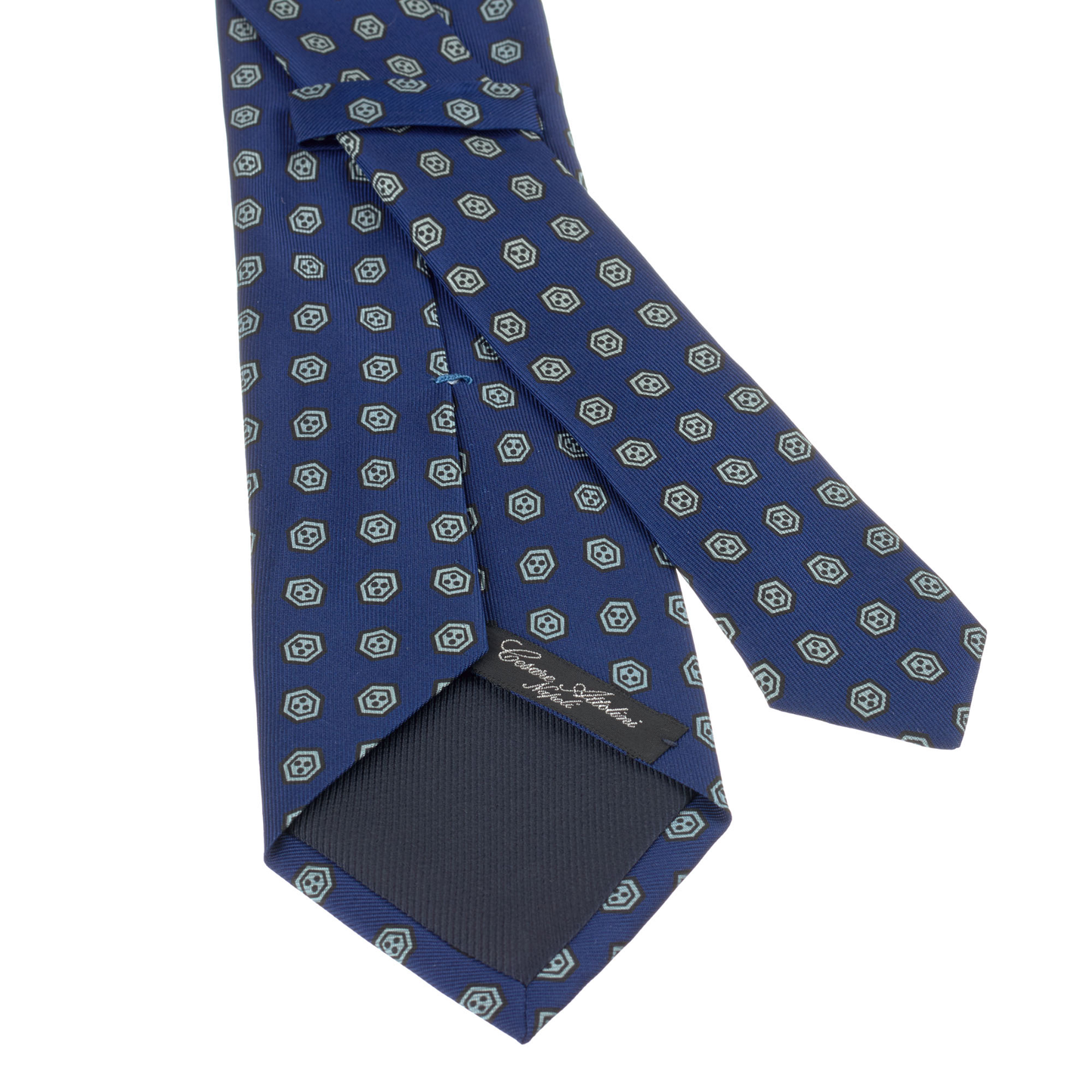 Hand-Printed Silk Tie in Navy Blue