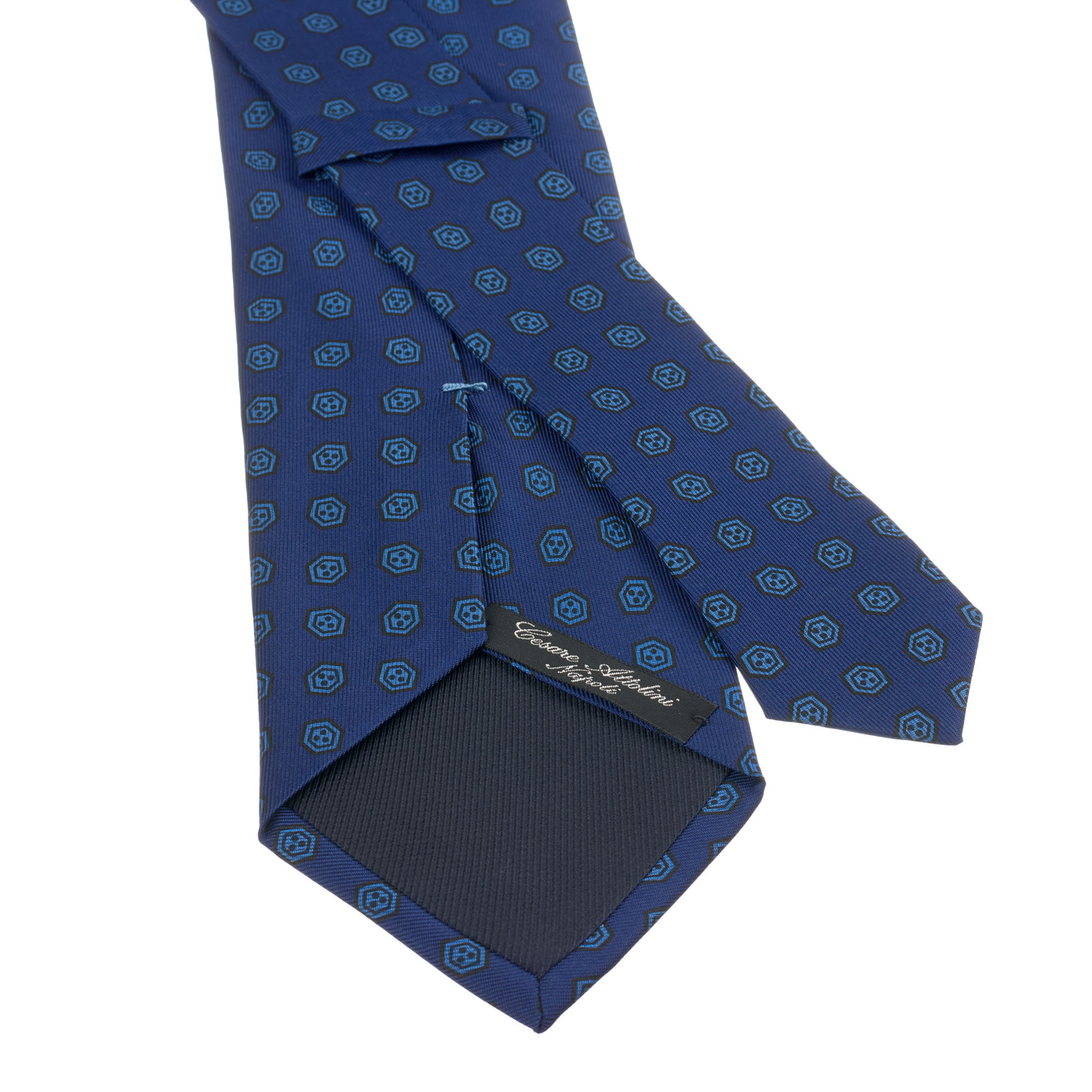 Hand-Printed Silk Tie in Blue