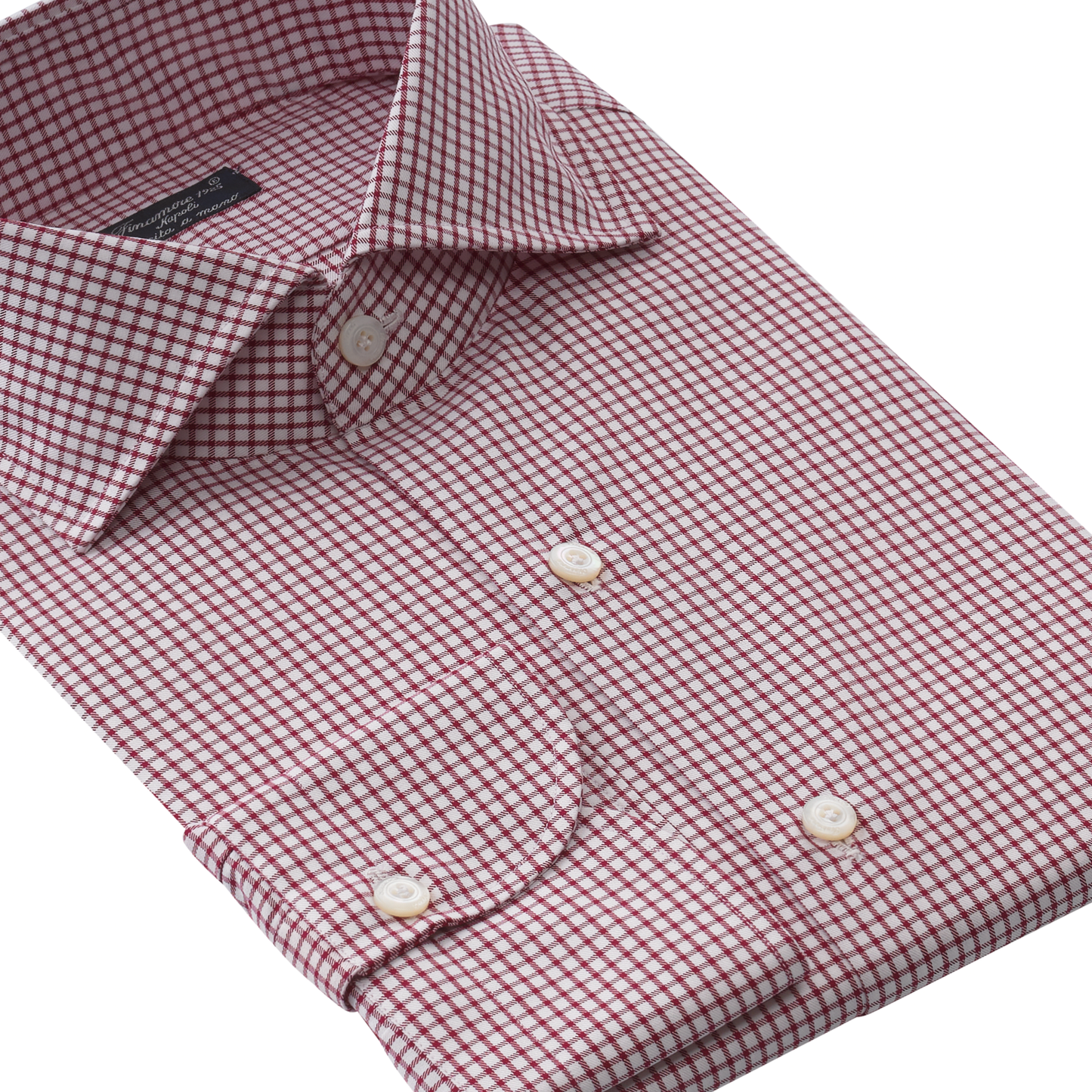 Finamore Checked Cotton Shirt in Wine Red - SARTALE