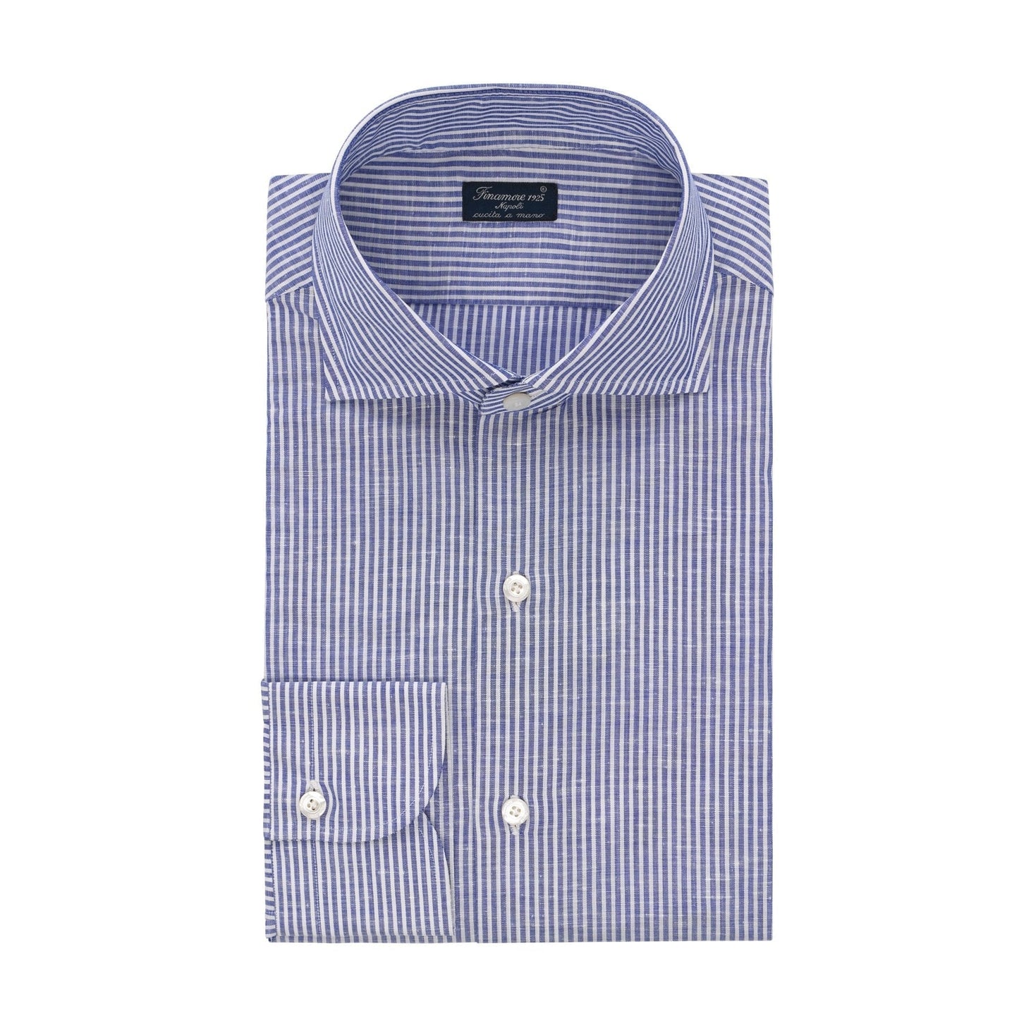 Finamore Striped Cotton and Linen Blue and White Napoli Shirt - SARTALE