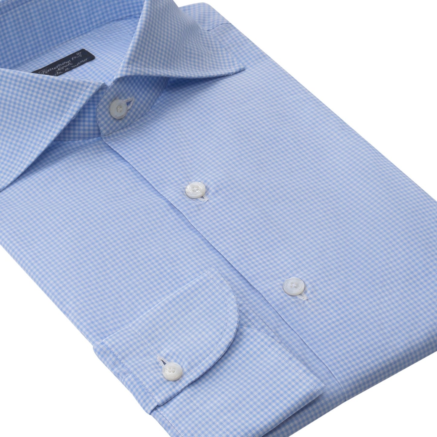 Finamore Checked Classic Napoli Shirt in Sky Blue - SARTALE