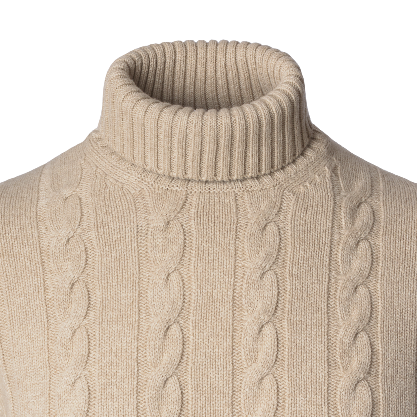 Luciano Barbera Turtleneck Cable-Knit Wool, Silk and Cashmere-Blend Sweater in Beige - SARTALE