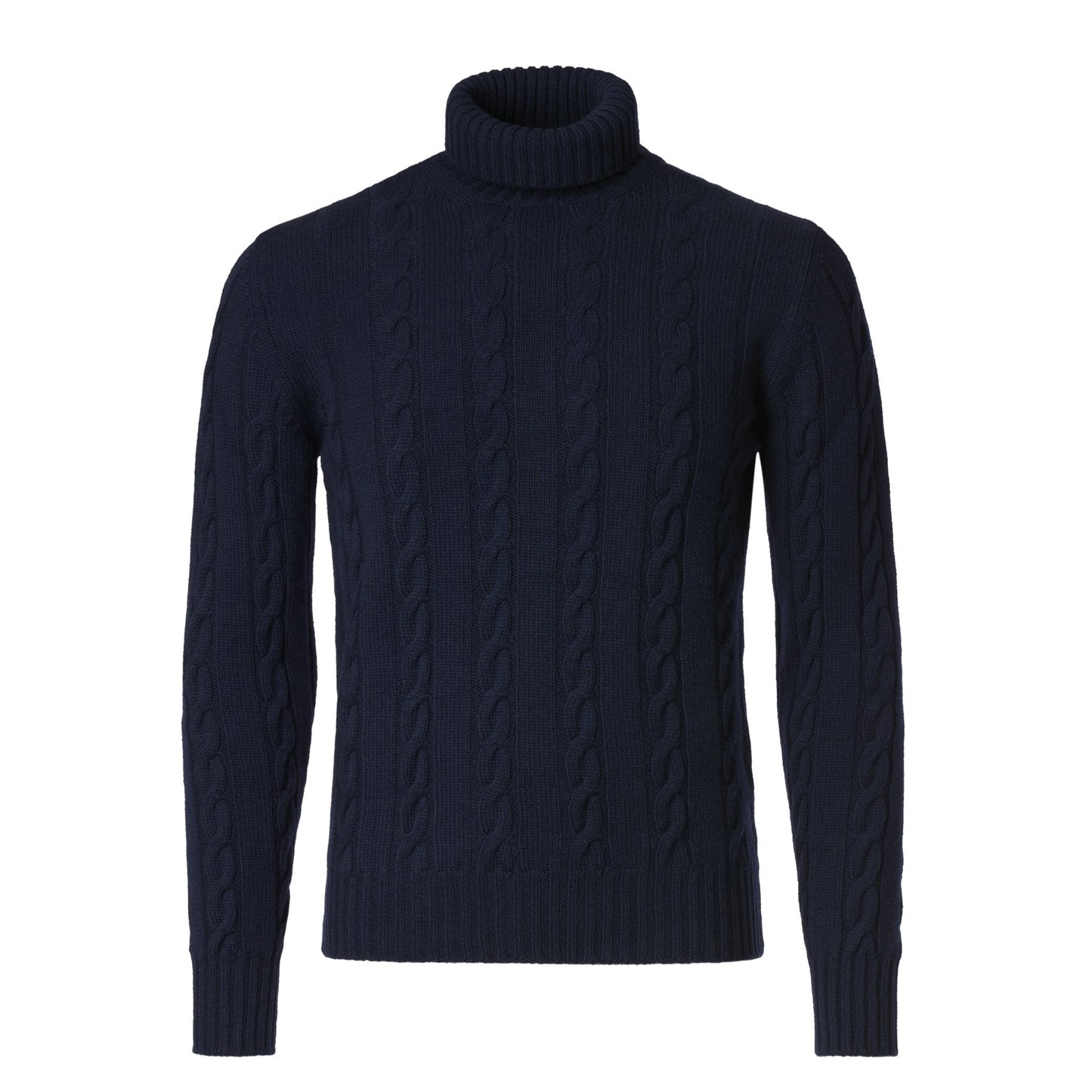 Luciano Barbera Turtleneck Cable-Knit Wool, Silk and Cashmere-Blend Sweater in Navy Blue - SARTALE