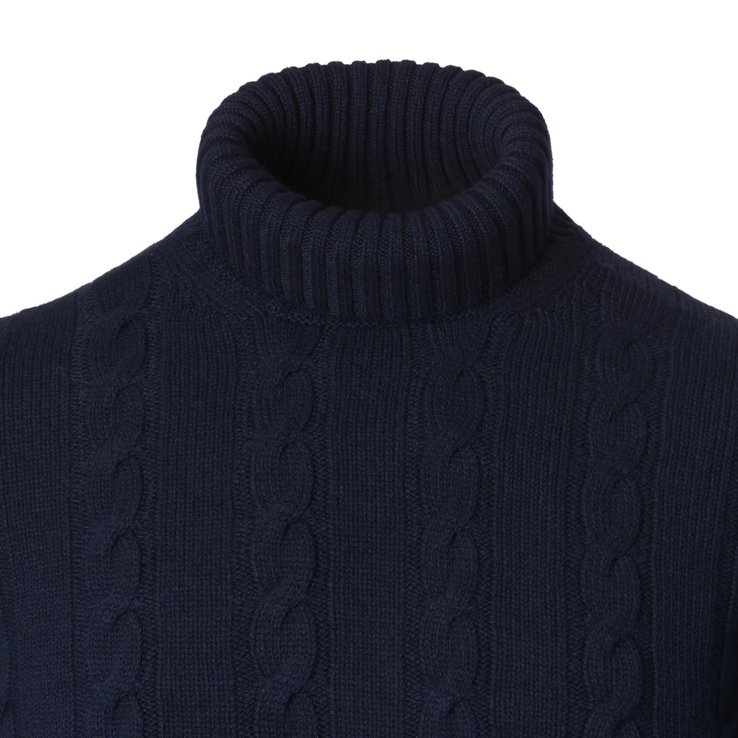 Luciano Barbera Turtleneck Cable-Knit Wool, Silk and Cashmere-Blend Sweater in Navy Blue - SARTALE