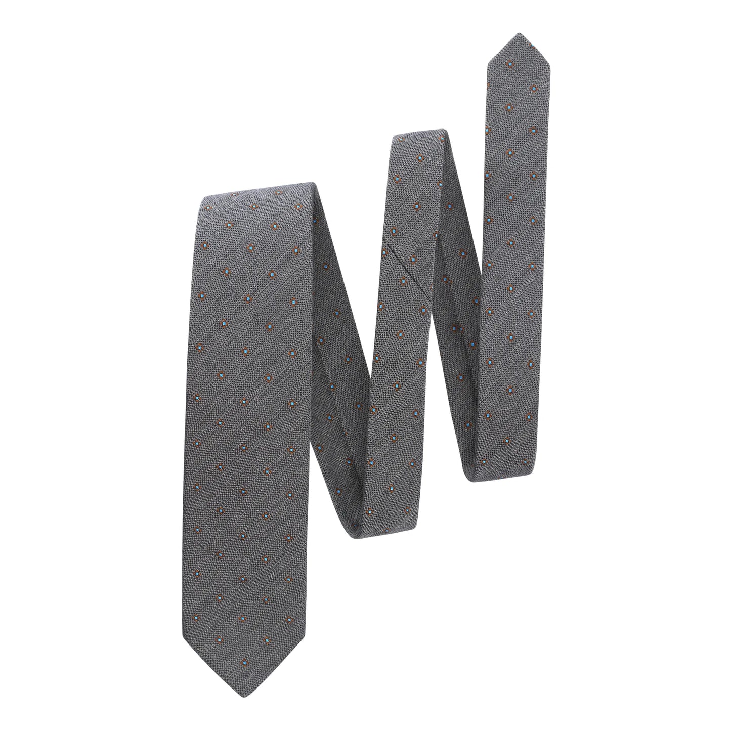 Embroidered Silk and Wool Grey Tie
