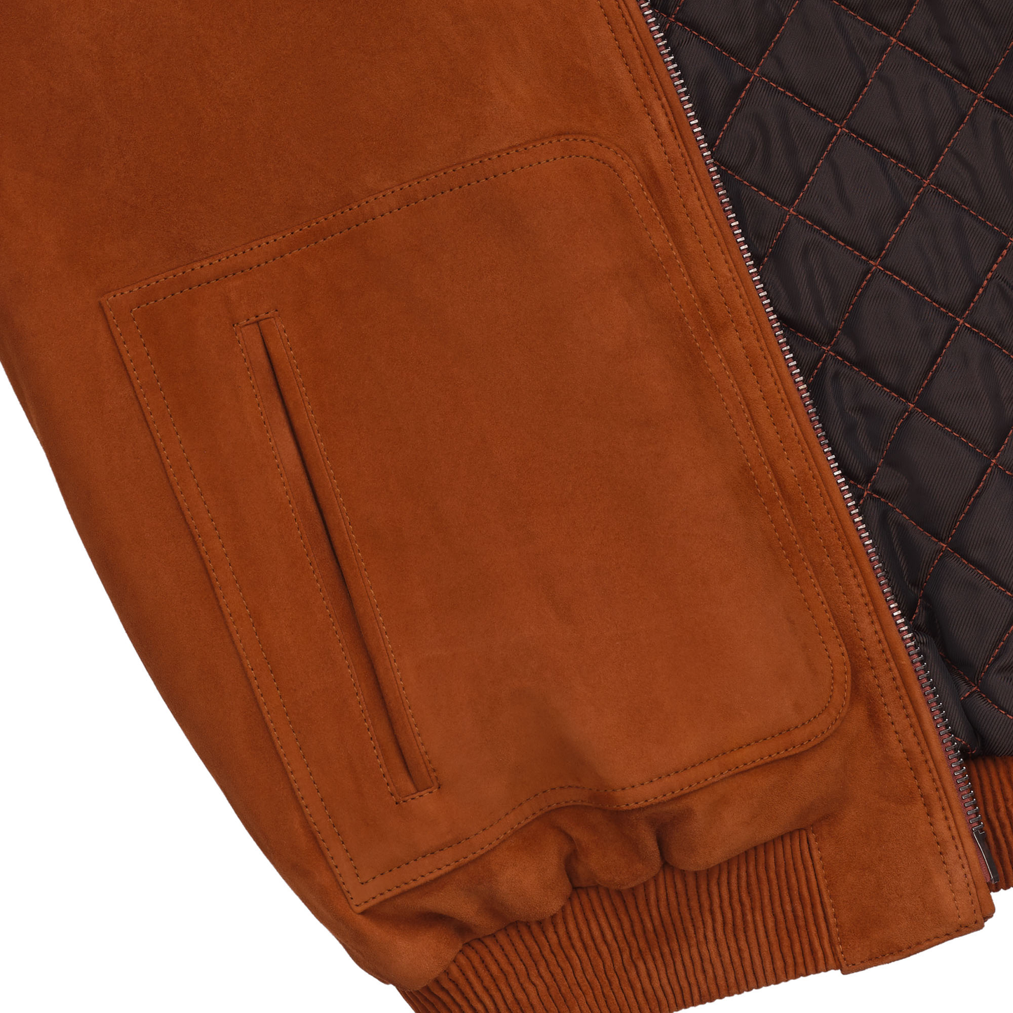 Cesare Attolini Suede Bomber Jacket in Brick Red - SARTALE