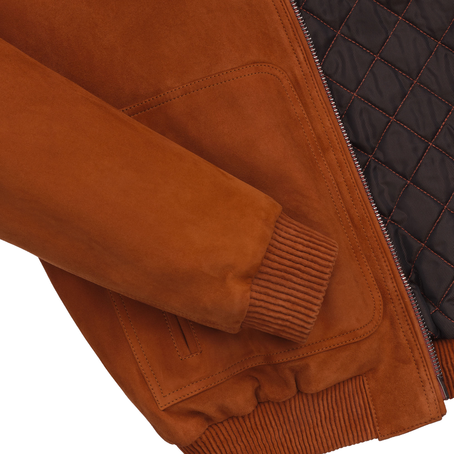 Cesare Attolini Suede Bomber Jacket in Brick Red - SARTALE