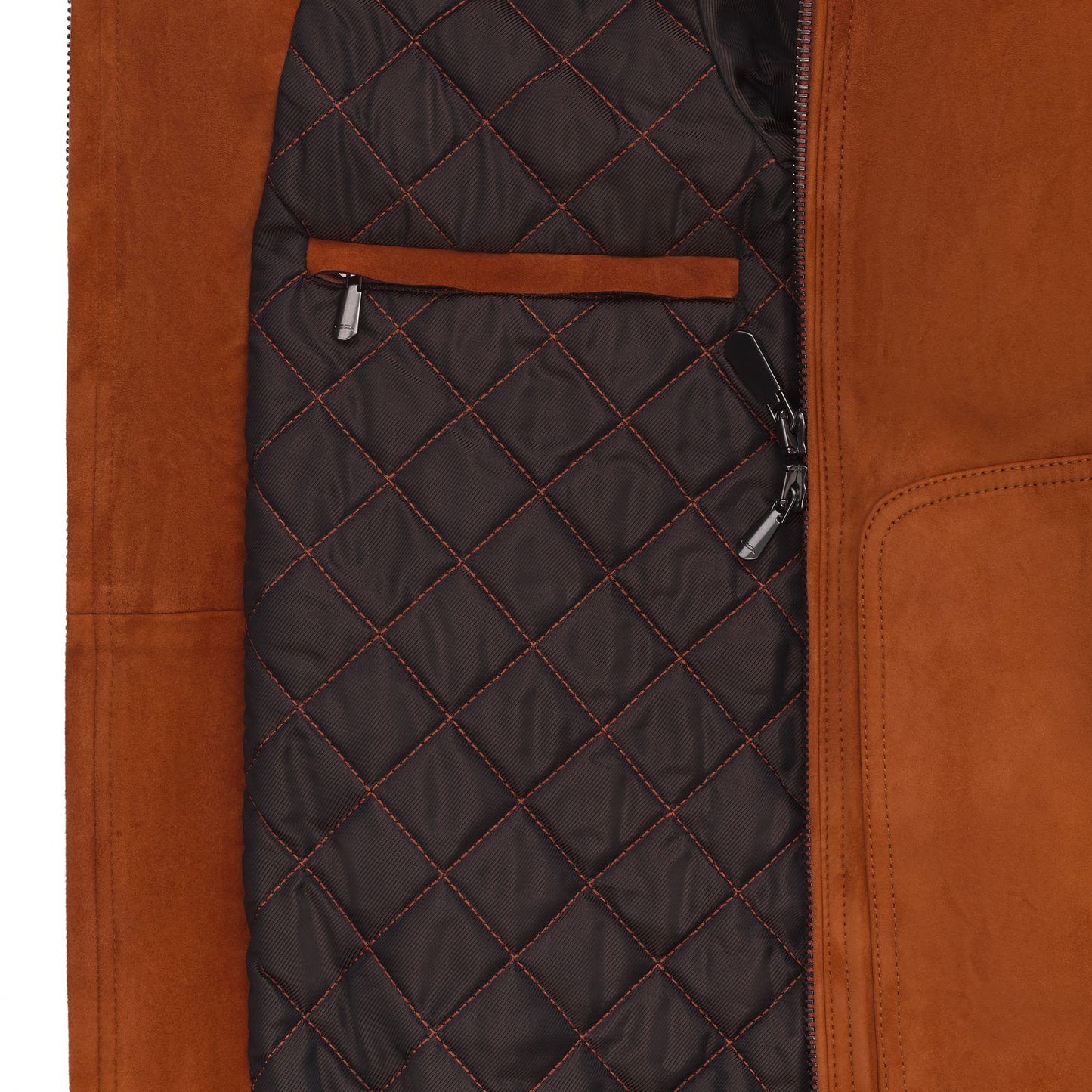 Cesare Attolini Suede Bomber Jacket in Brick Red - SARTALE