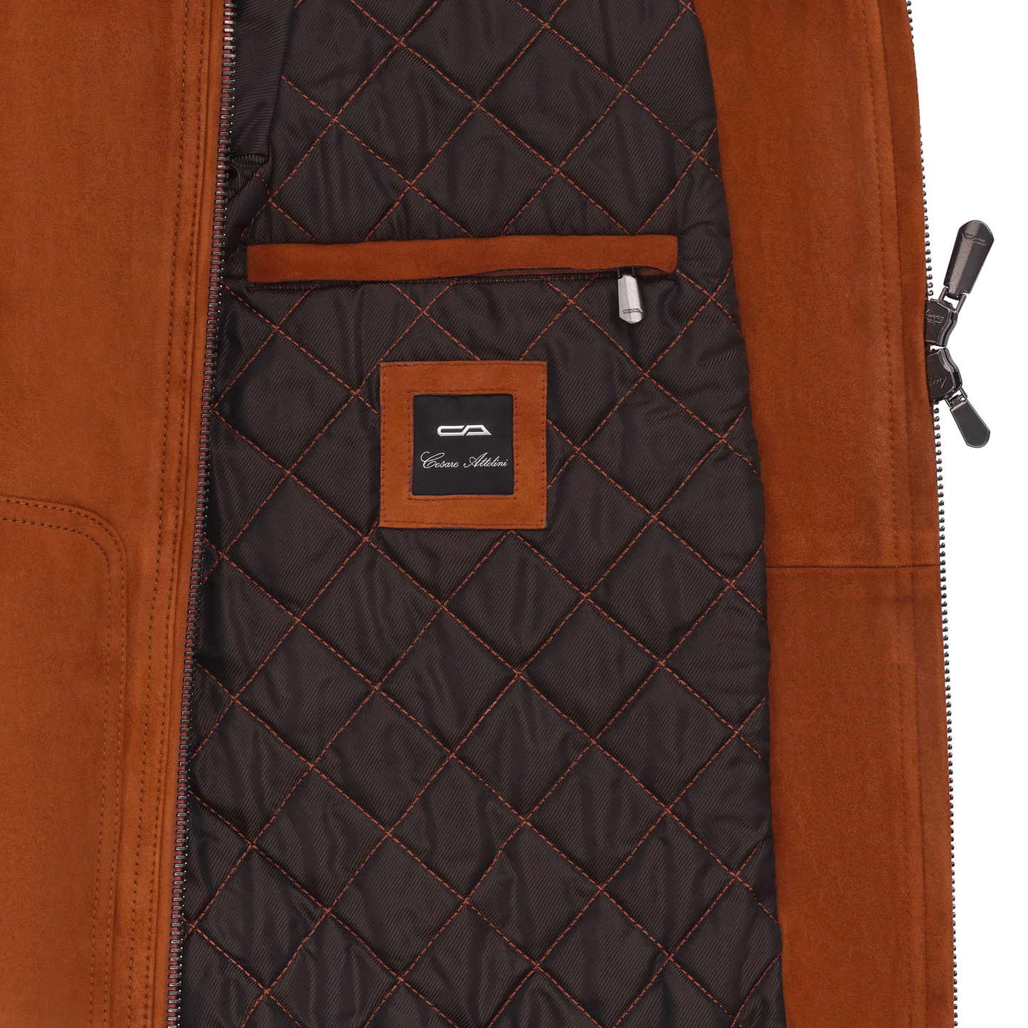 Cesare Attolini Suede Bomber Jacket in Brick Red - SARTALE