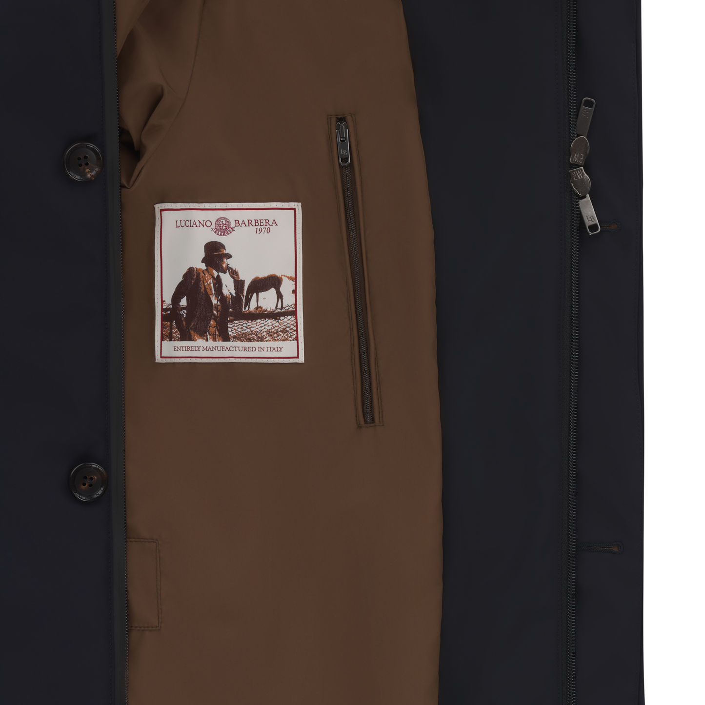 Luciano Barbera Water-Repellent Hooded Coat in Navy Blue - SARTALE