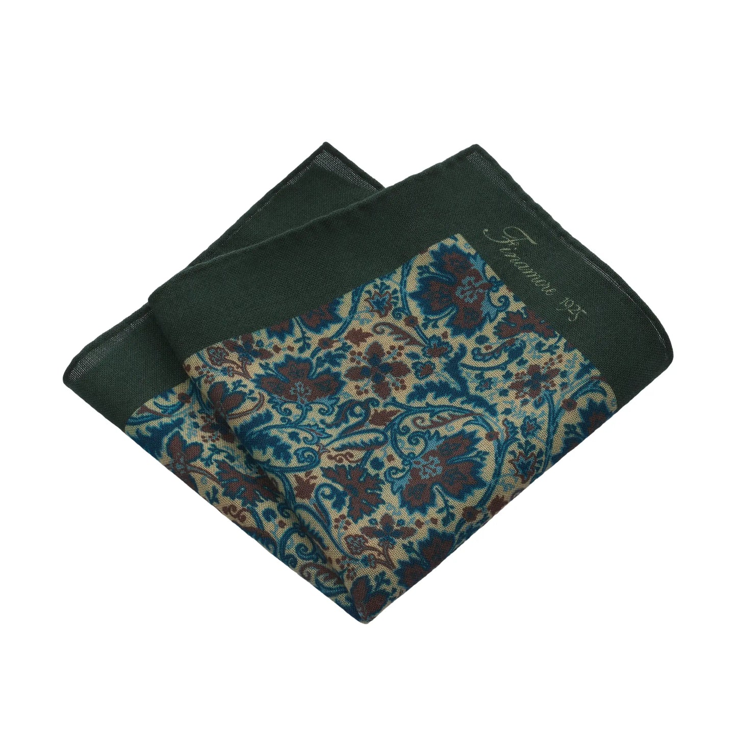 Printed Wool-Blend Green Pocket Square