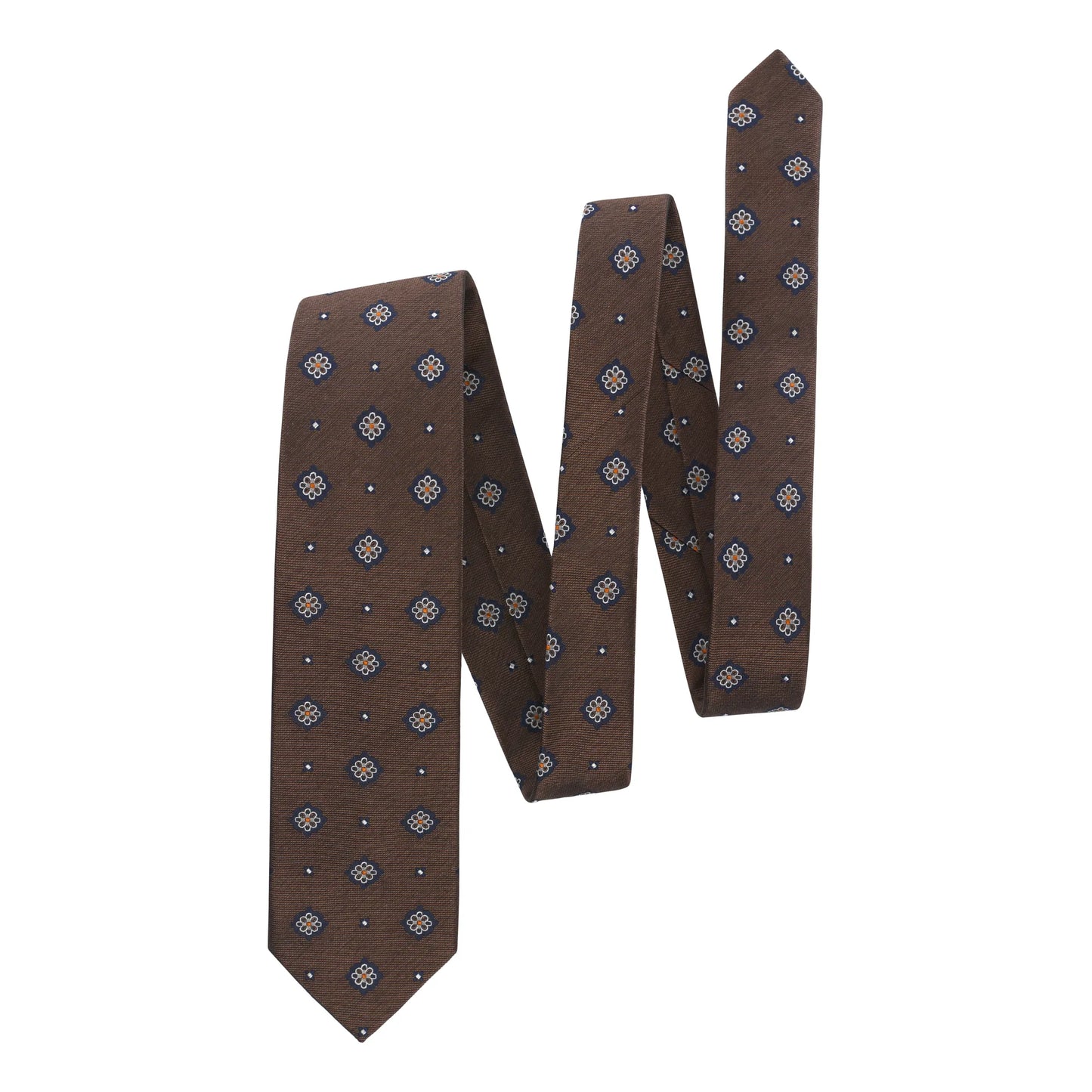 Embroidered Woven Silk Tie in Brown
