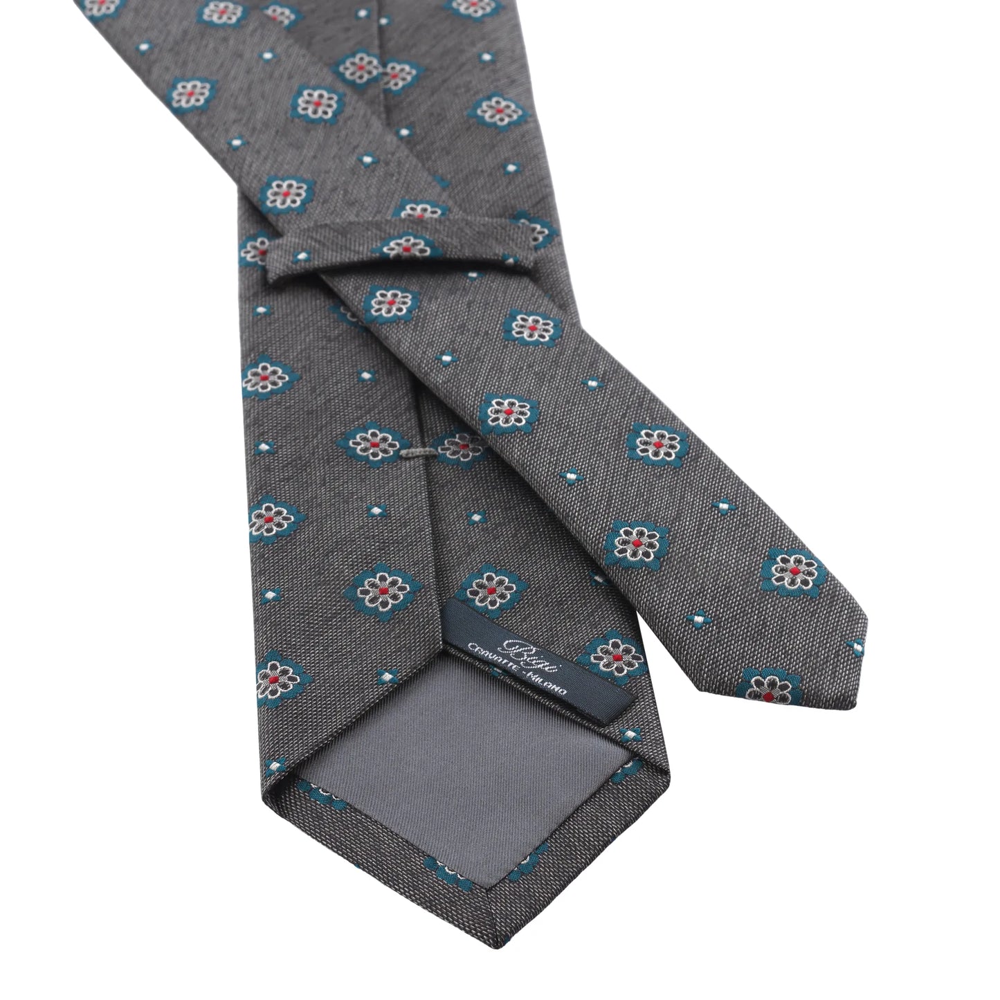 Embroidered Woven Silk Tie in Grey