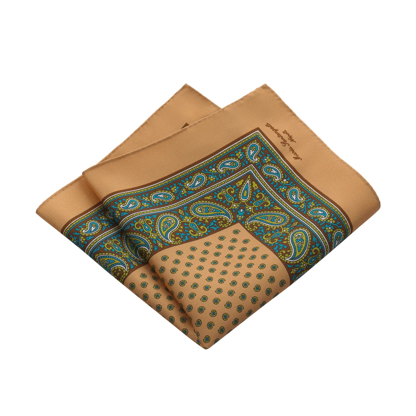 Paisley-Print Silk Pocket Square in Camel Beige