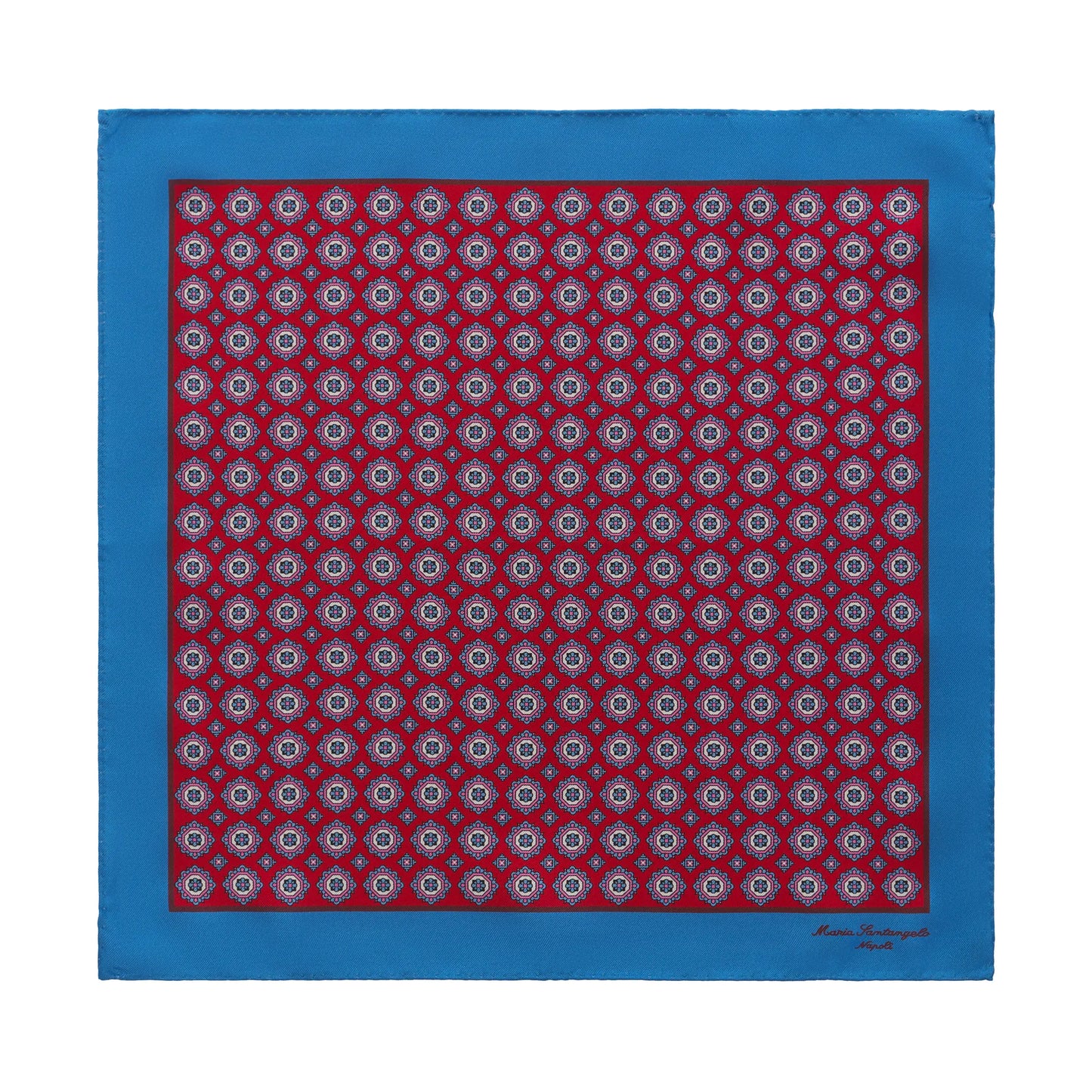 Printed Silk Pocket Square in Red and Blue