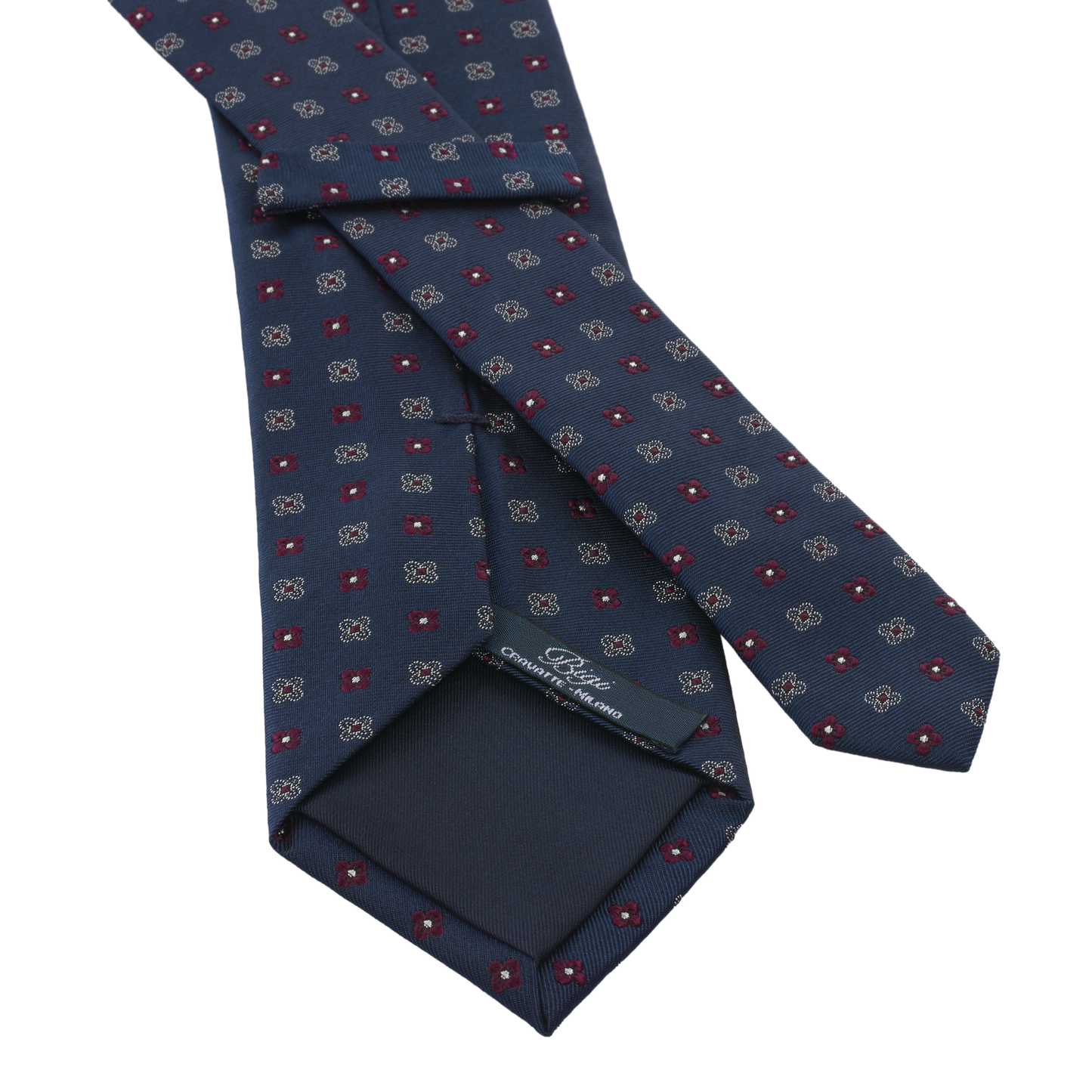 Woven Blue Silk Tie with Flower Design