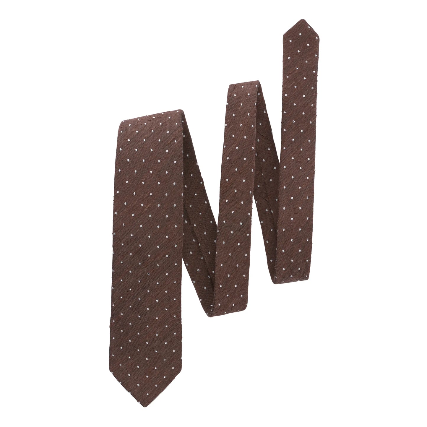 Polka Dot Shantung Silk Tie in Brown