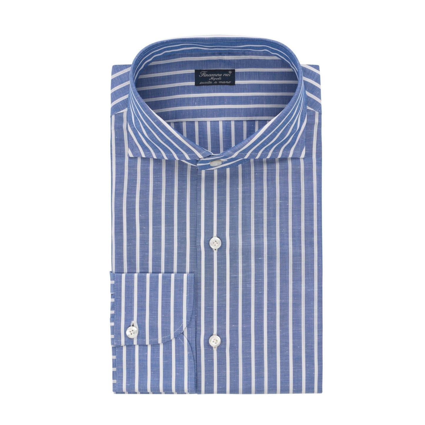 Finamore Striped Cotton and Linen-Blend Blue and White Napoli Shirt - SARTALE