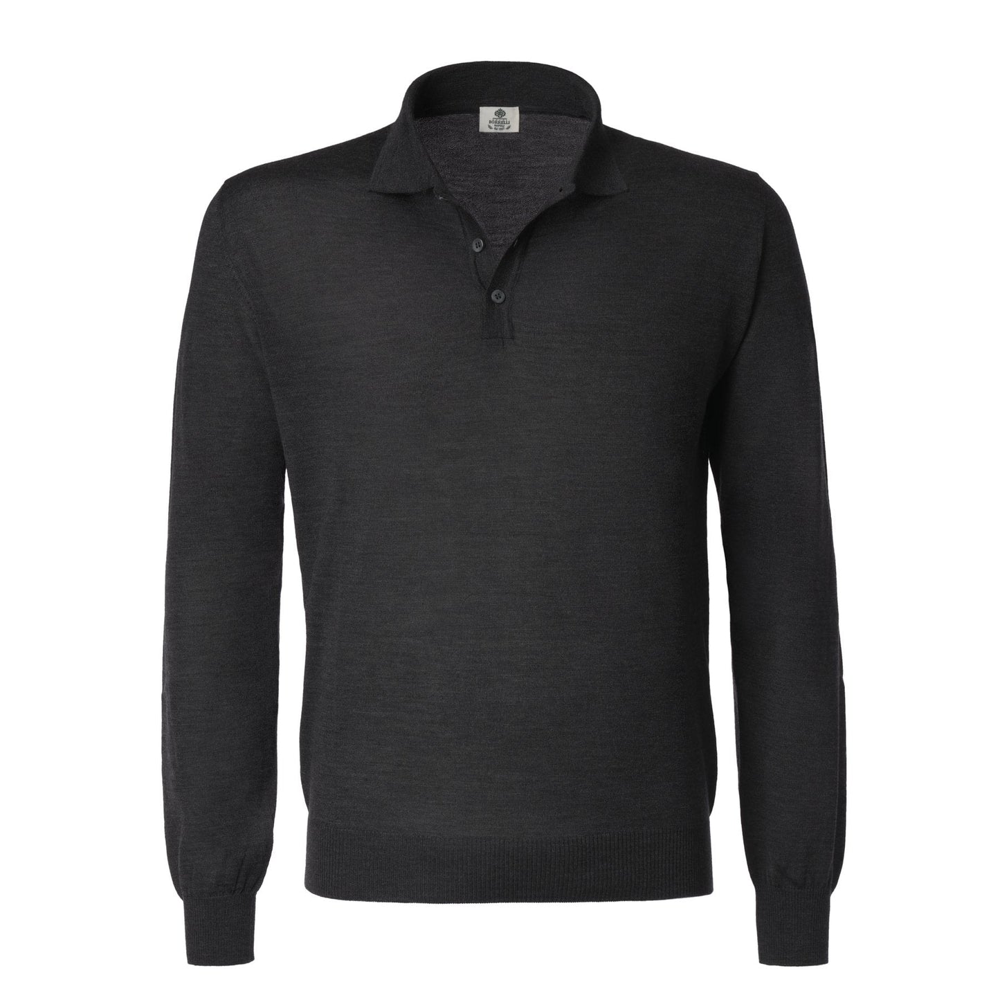 Luigi Borrelli Virgin Wool, Silk and Cashmere-Blend Long Sleeve Polo Shirt in Grey - SARTALE
