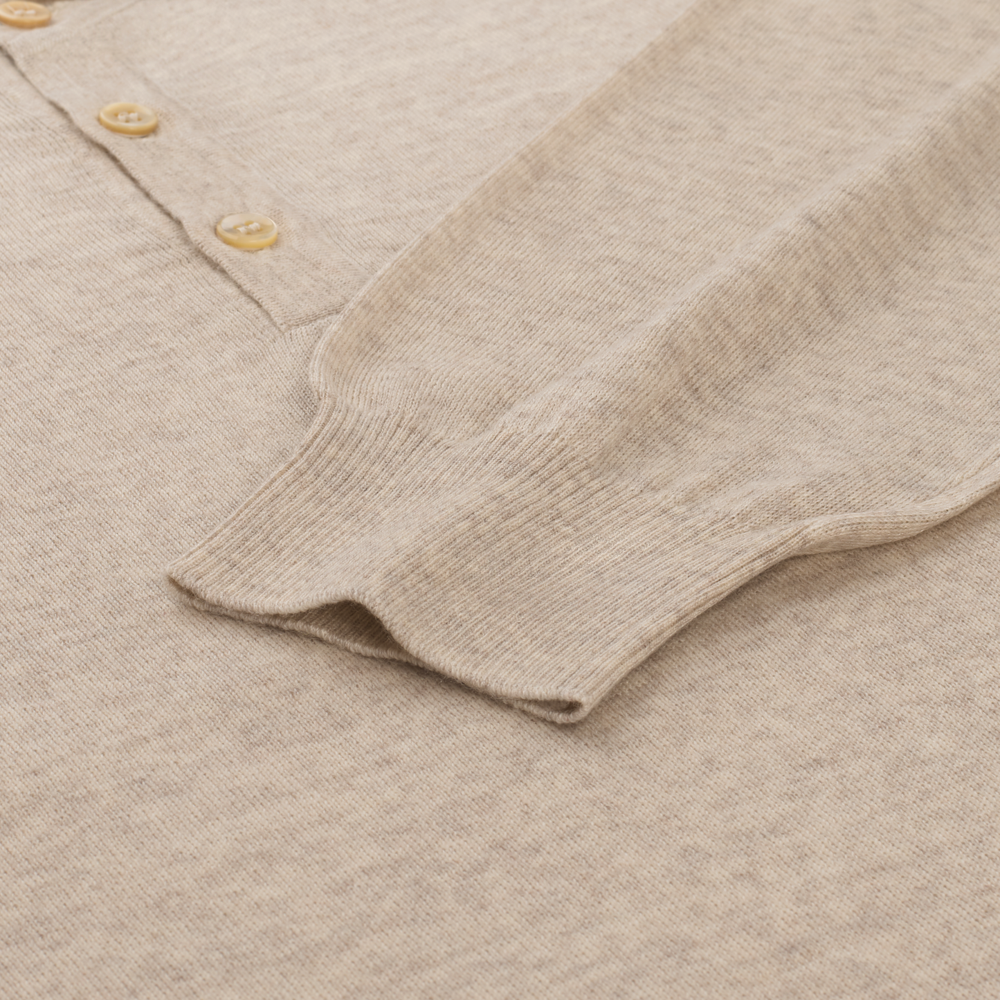 Luigi Borrelli Virgin Wool, Silk and Cashmere-Blend Long Sleeve Polo Shirt in Beige - SARTALE