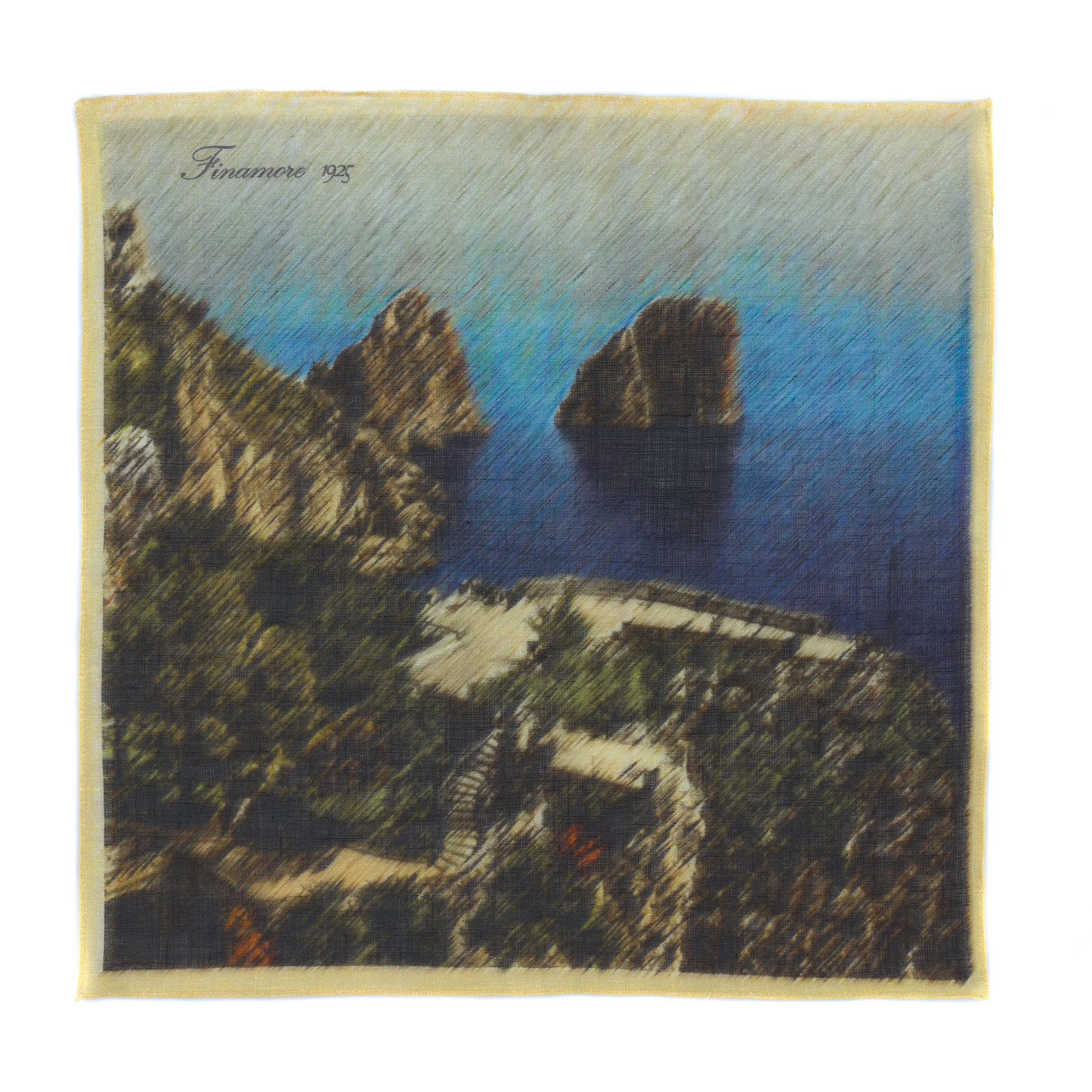 Printed Linen Pocket Square in Multicolor