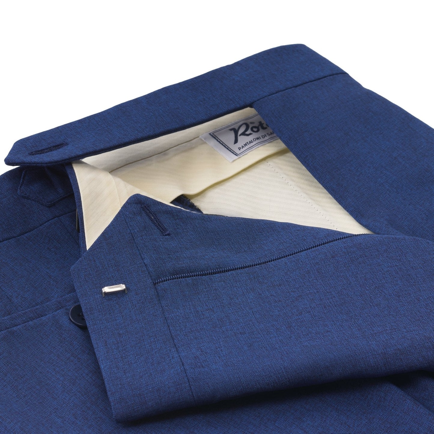 Rota Regular-Fit Pleated Wool and Silk-Blend Blue Trousers with Buckle Waist Adjusters - SARTALE