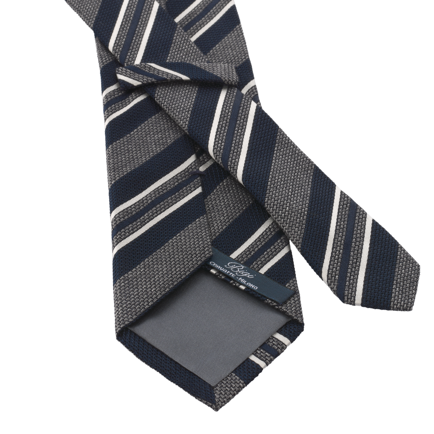 Regimental Grenadine Silk Tie in Silver Grey