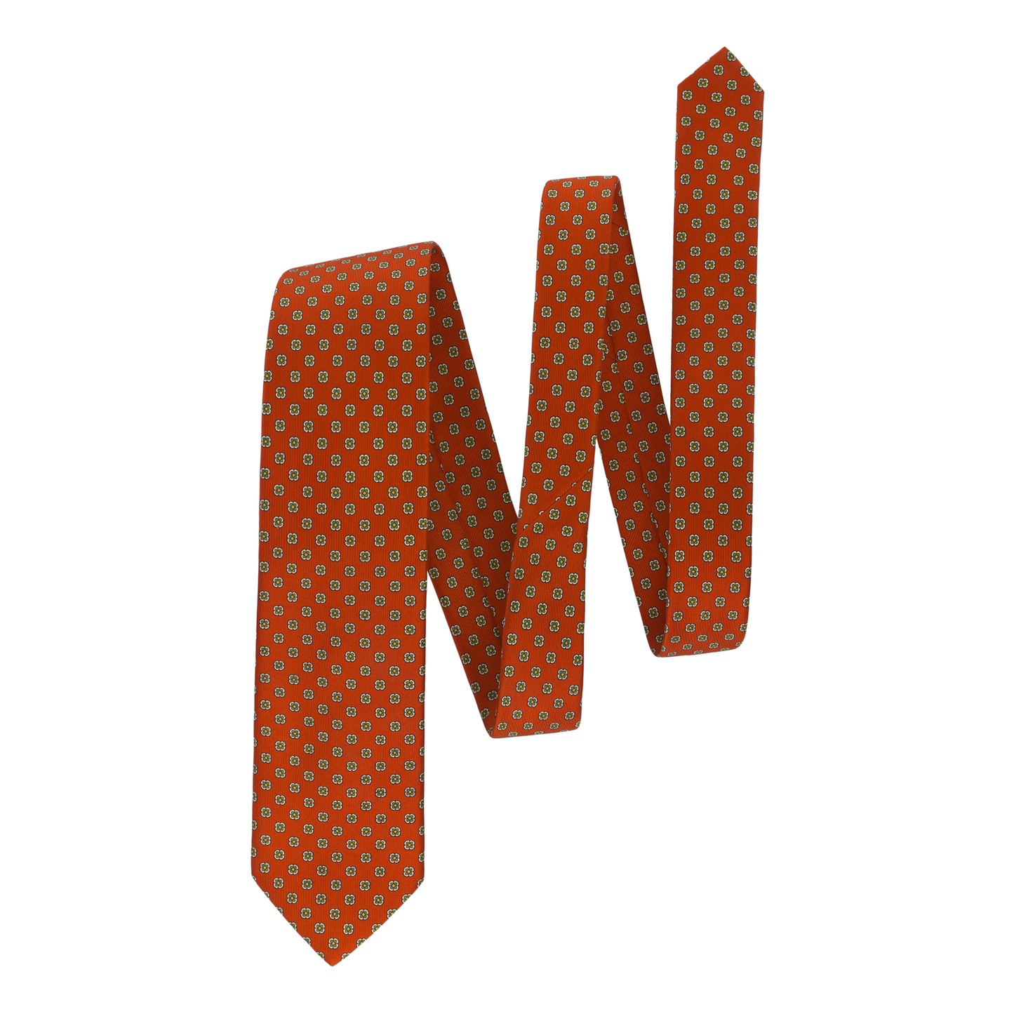 Woven Silk Lined Tie with Red Flower Design
