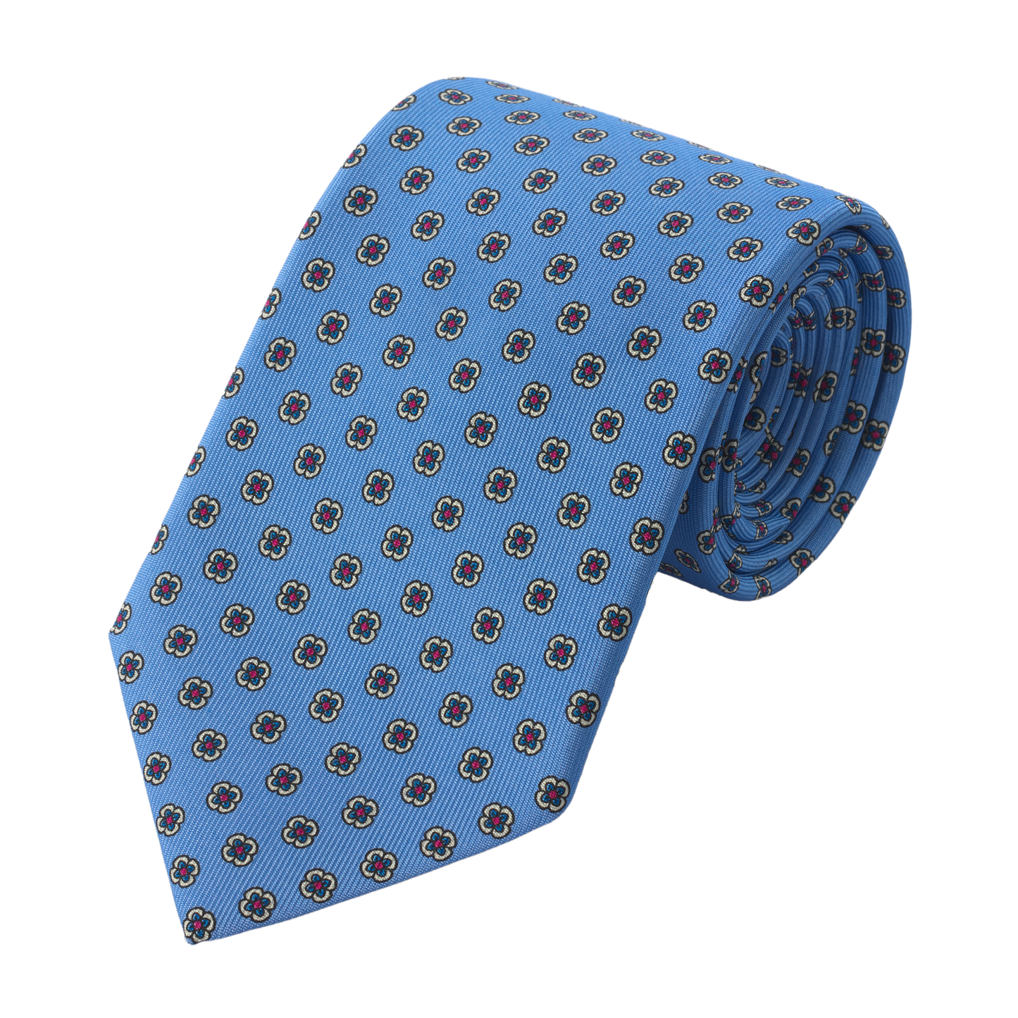 Woven Silk Lined Tie with Blue Flower Design