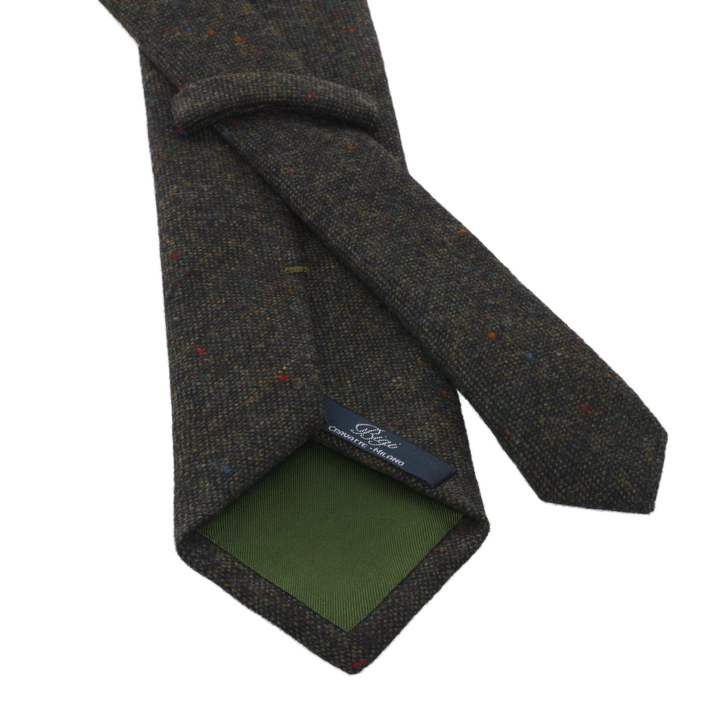 Woven Wool Lined Tie in Green Melange