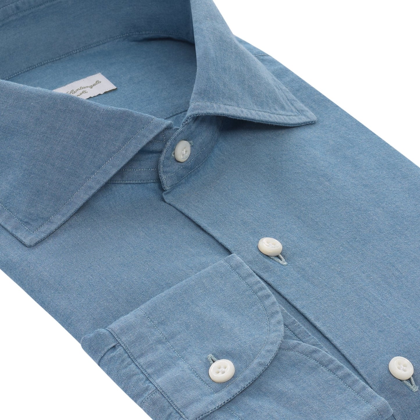 Maria Santangelo Tailored-Fit Denim Blue Cotton Shirt - SARTALE