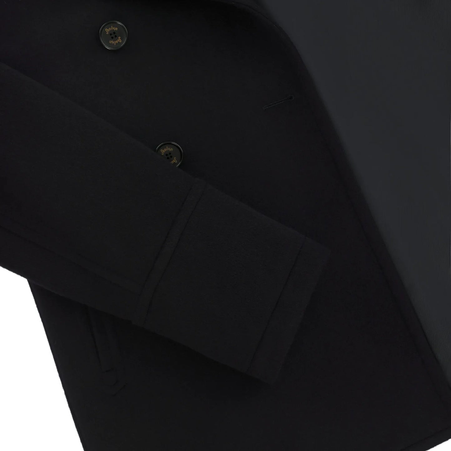 Wool and Cashmere Short Peacoat in Navy Blue