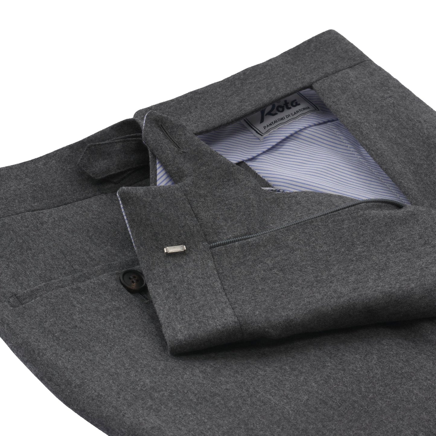 Rota Regular-Fit Virgin Wool Grey Trousers with Buckle Waist Adjusters - SARTALE