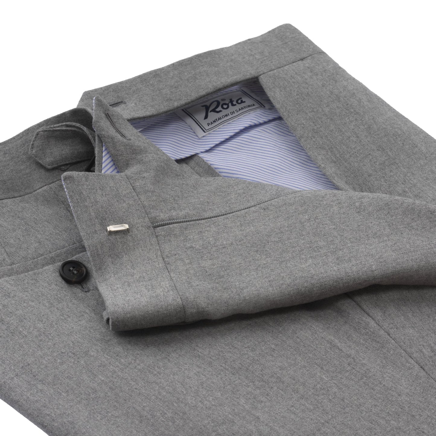 Rota Regular-Fit Virgin Wool Light Grey Trousers with Buckle Waist Adjusters - SARTALE