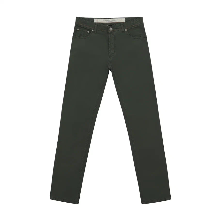 Slim-Fit Stretch-Cotton 5 Pocket Trousers in Seaweed Green