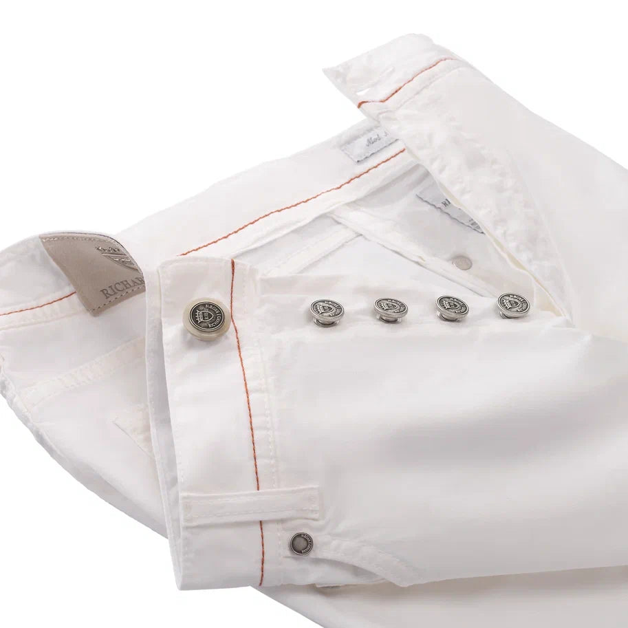 Slim-Fit Stretch-Cotton 5 Pocket Trousers in White