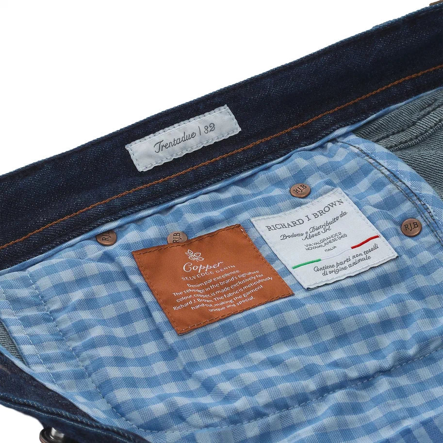 Regular-Fit Stretch-Cotton 5 Pocket Jeans in Selvedge Dark Denim