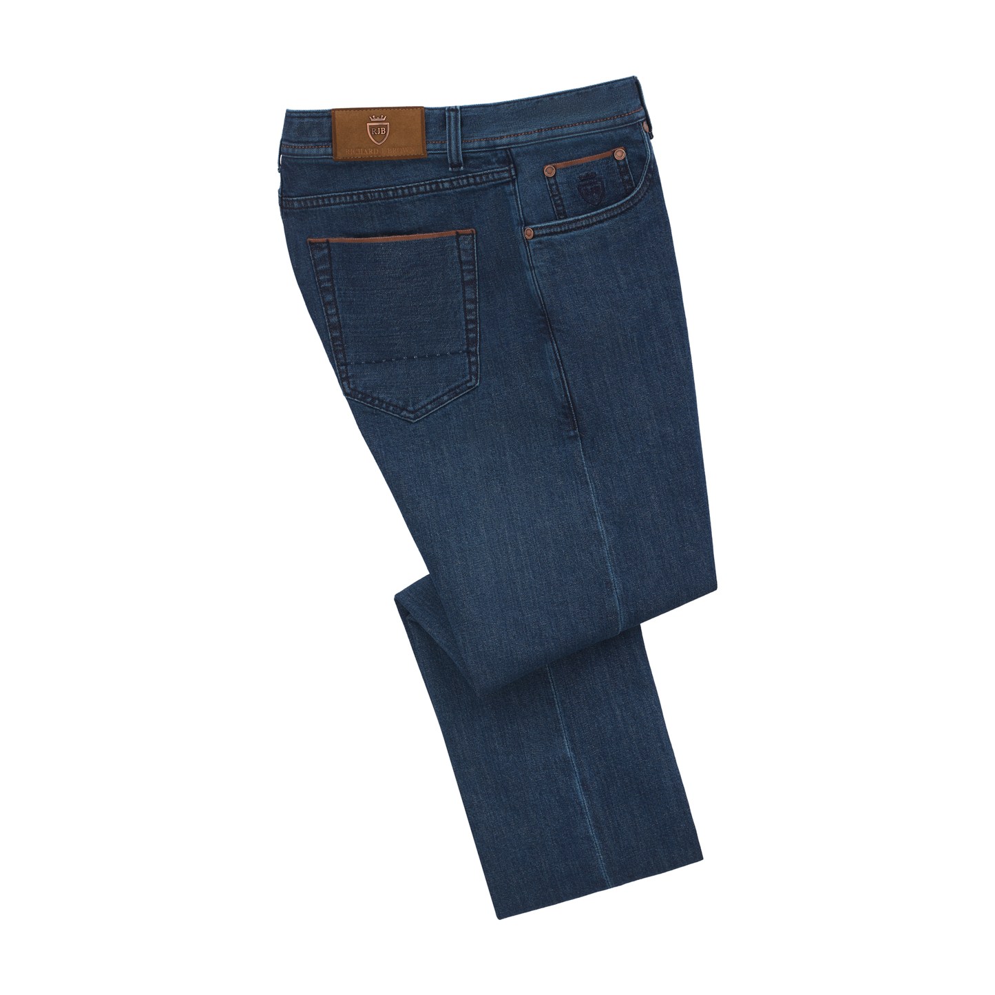 Regular-Fit Stretch-Cotton 5 Pocket Jeans in Selvedge Denim Blu