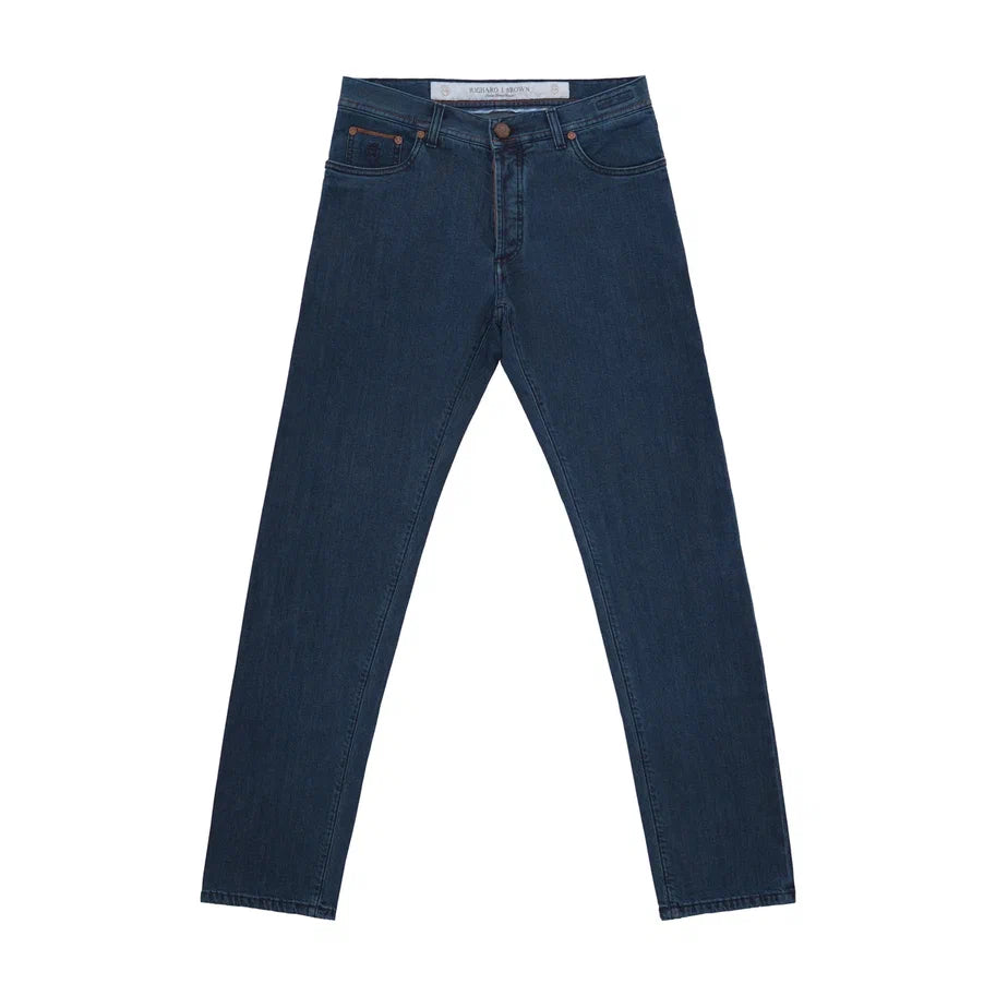 Regular-Fit Stretch-Cotton 5 Pocket Jeans in Selvedge Denim Blu