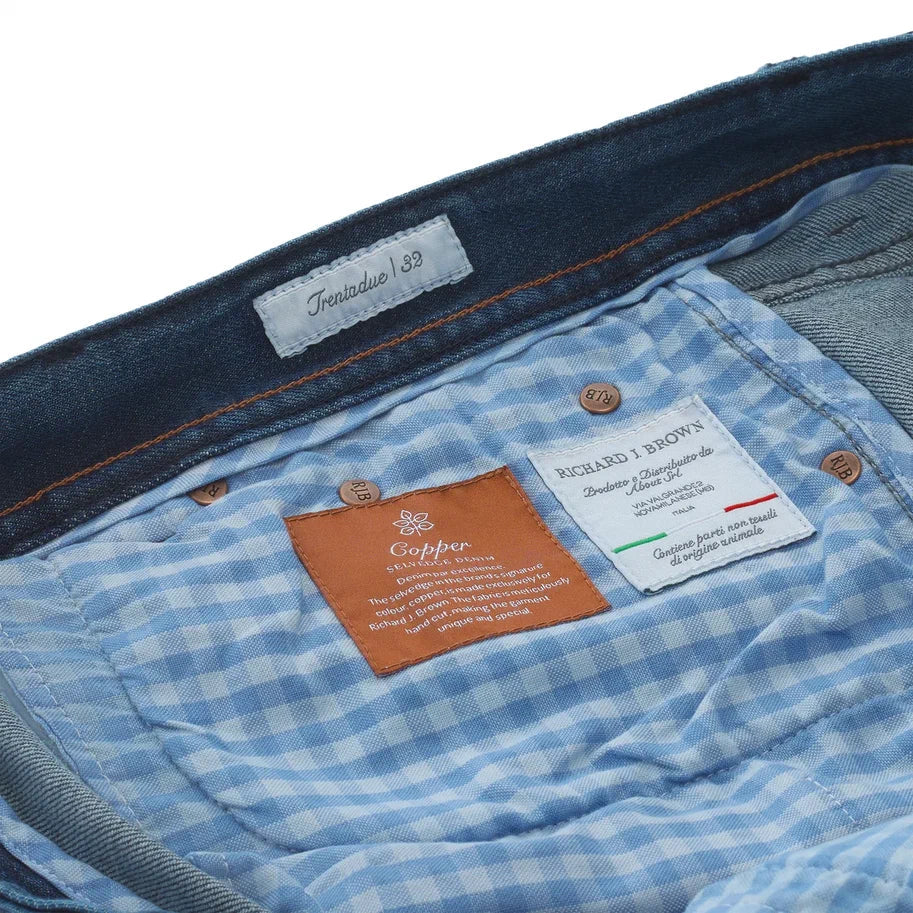 Regular-Fit Stretch-Cotton 5 Pocket Jeans in Selvedge Denim Blu