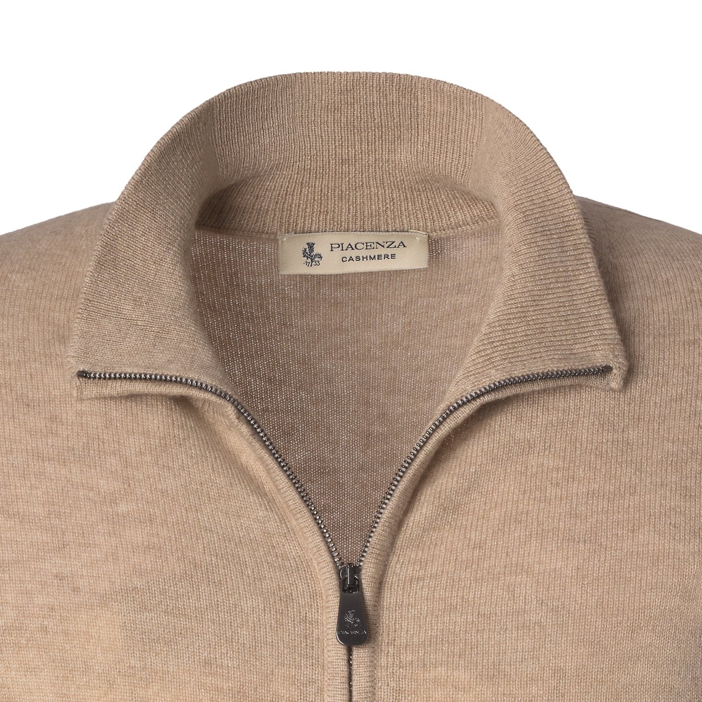 Piacenza Cashmere Zip-Up Cashmere Sweater in Beige - SARTALE