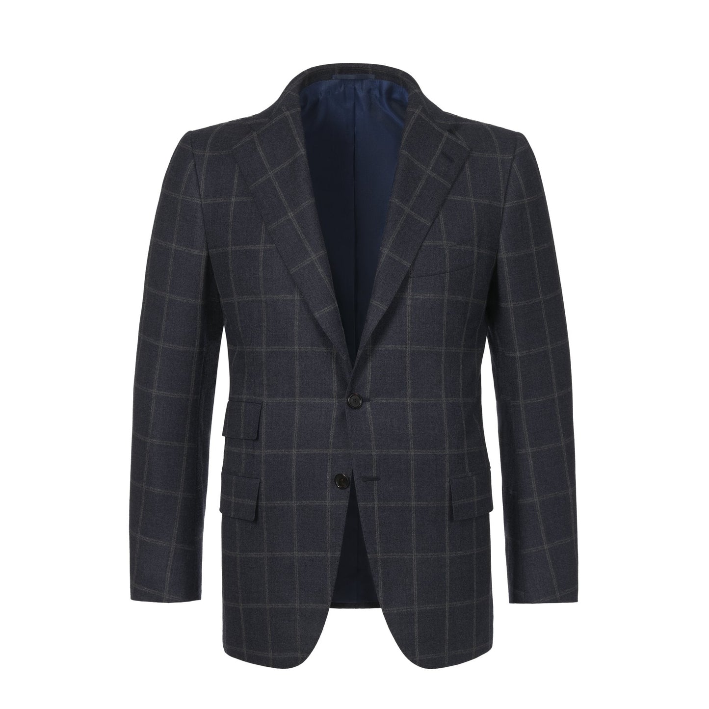 Cesare Attolini Single-Breasted Windowpane Wool and Silk-Blend Suit in Dark Blue - SARTALE
