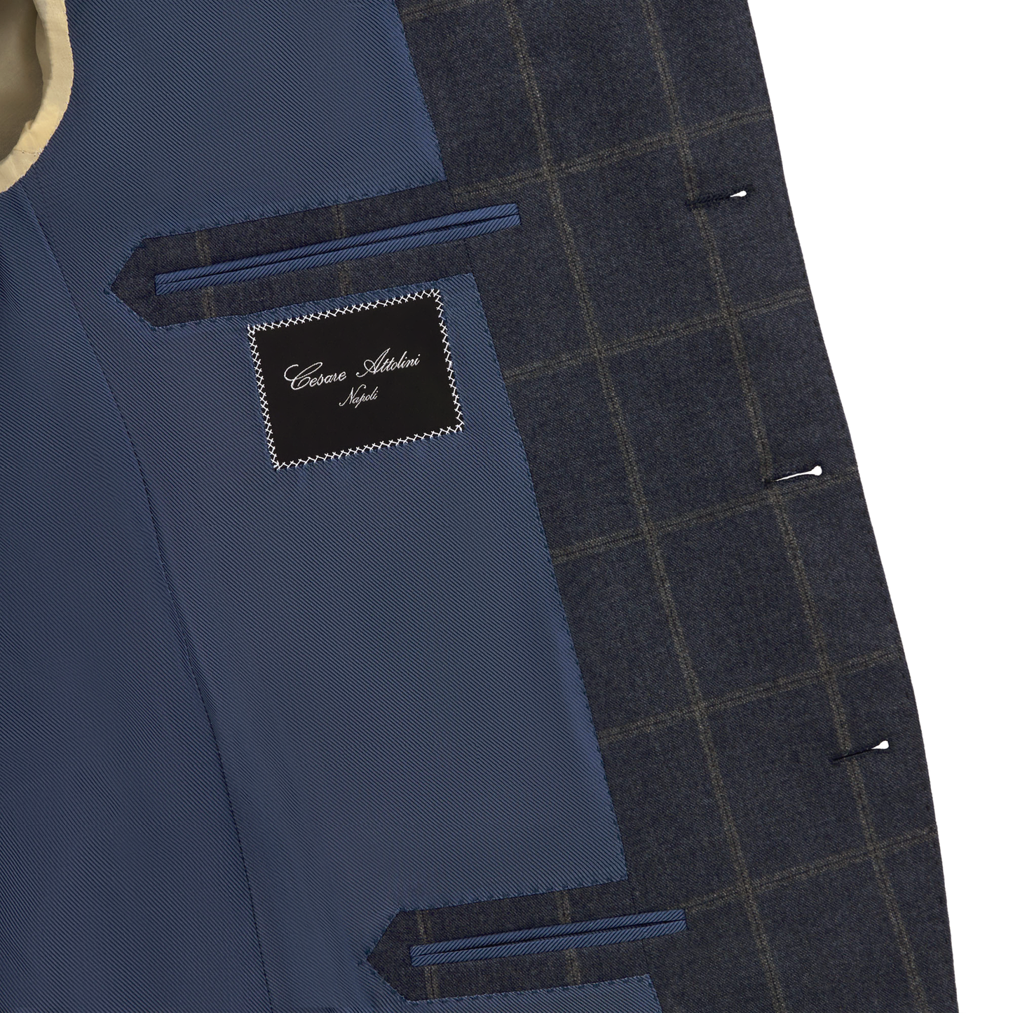Cesare Attolini Single-Breasted Windowpane Wool and Silk-Blend Suit in Dark Blue - SARTALE