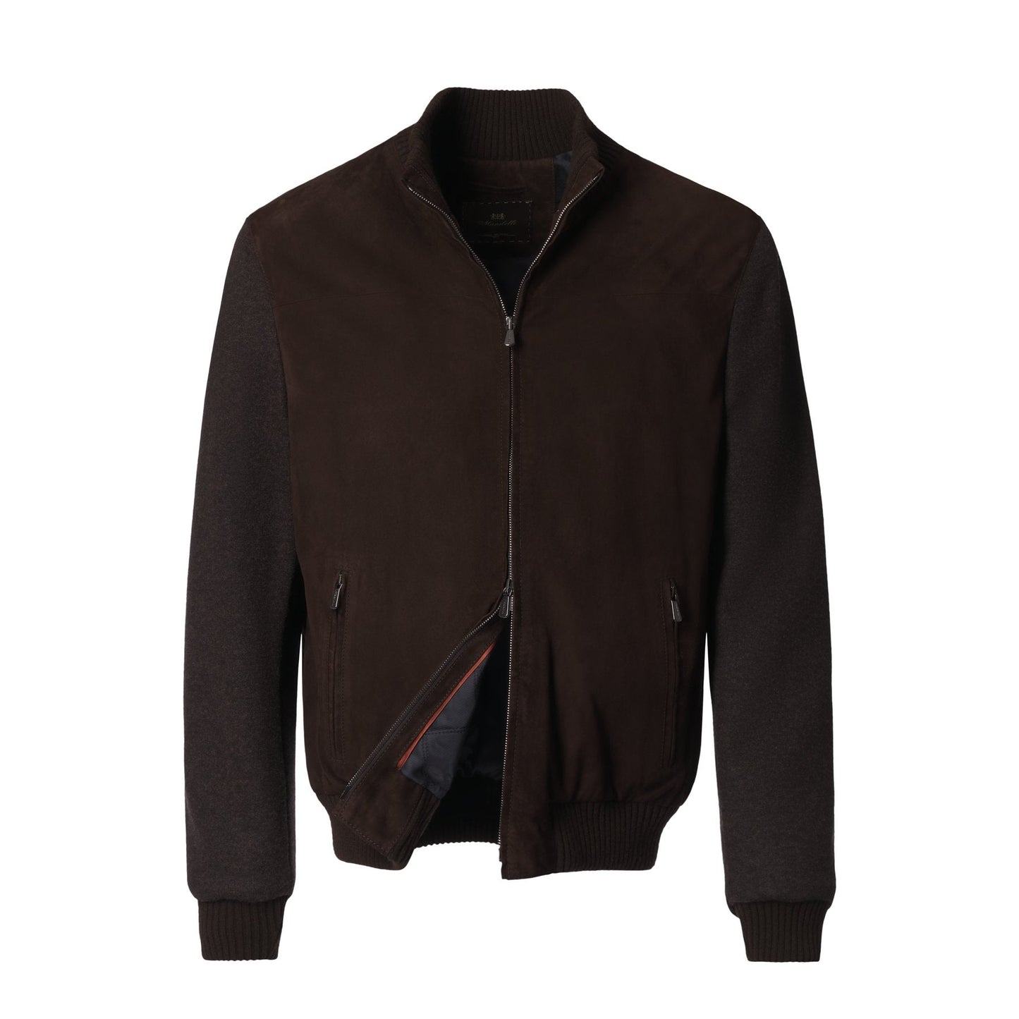 Suede Bomber with Cashmere-Blend Sleeves in Dark Brown Mandelli - Sartale