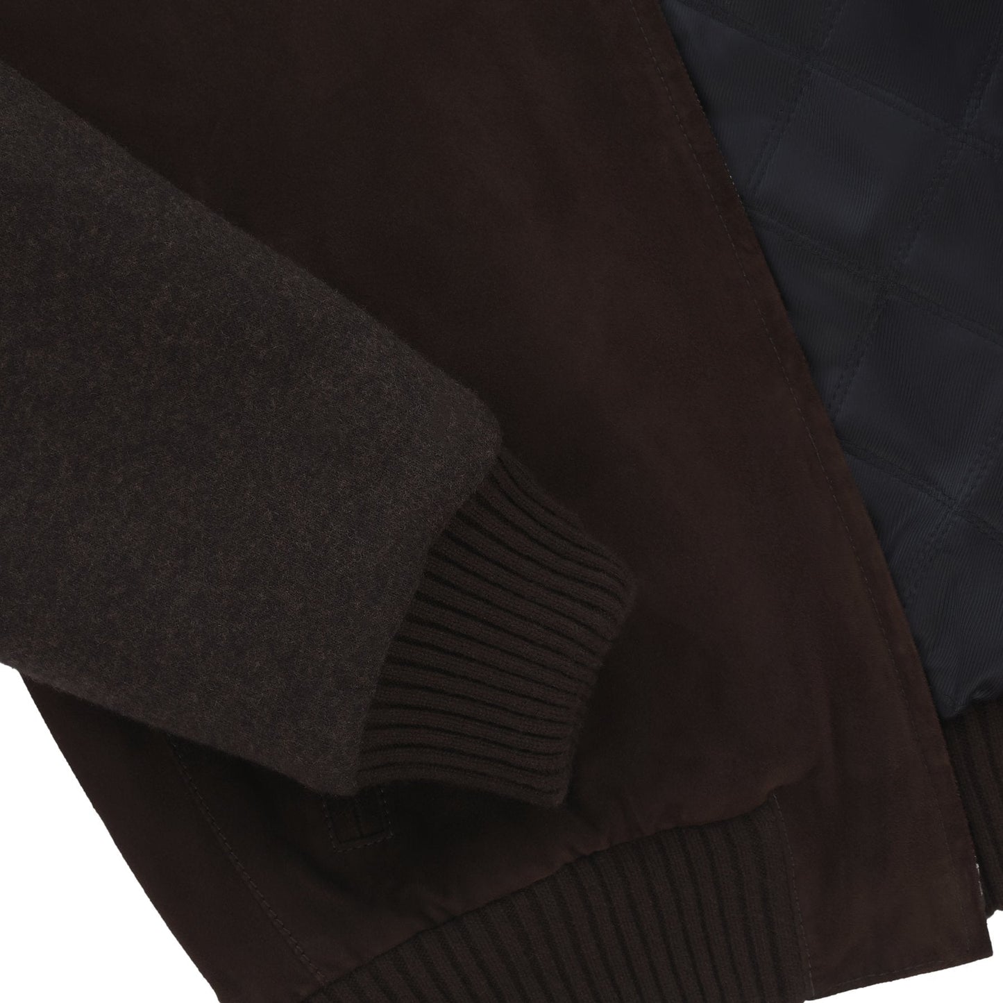 Suede Bomber with Cashmere-Blend Sleeves in Dark Brown