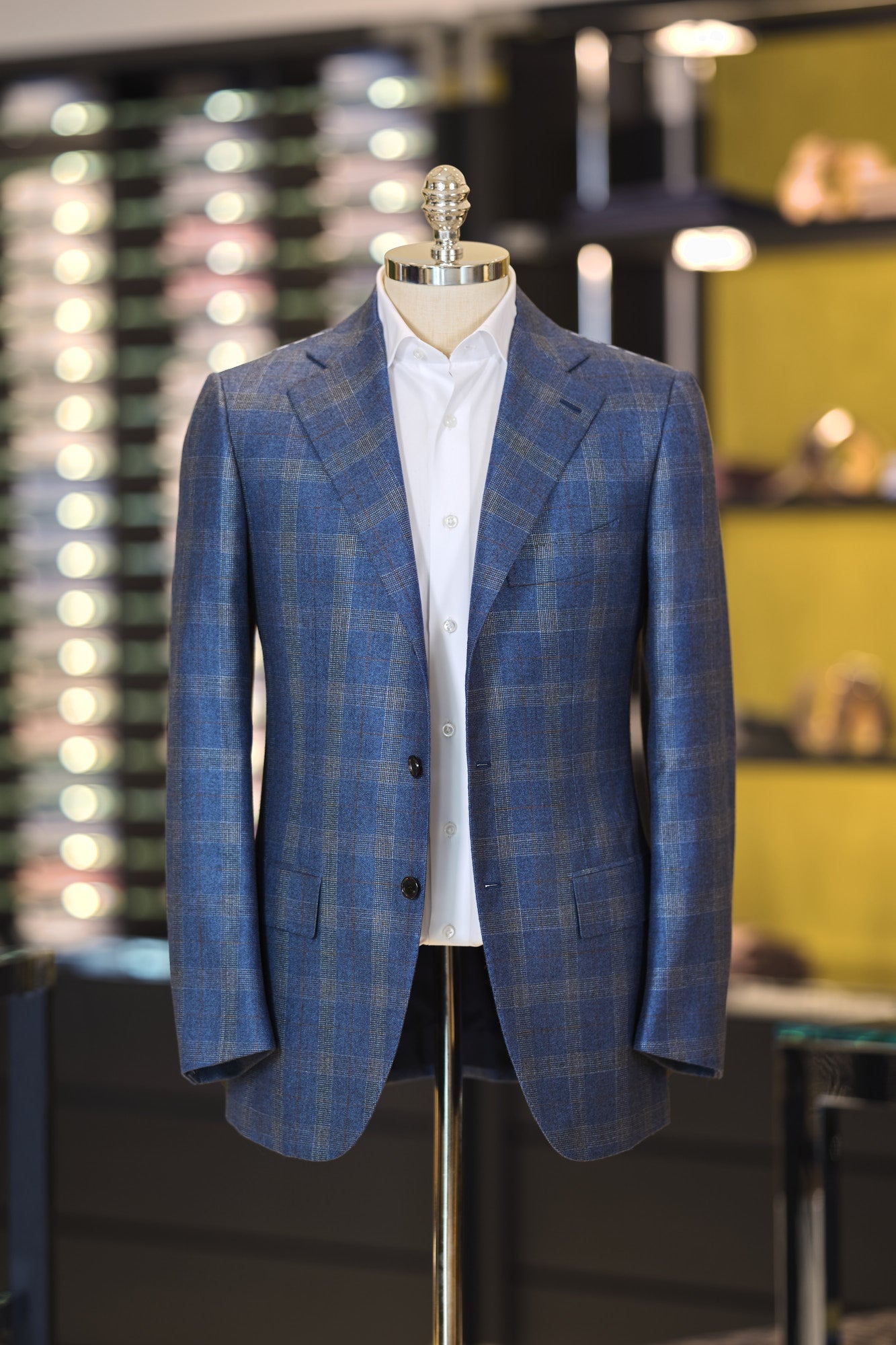 Single-Breasted Checked Cashmere and Silk-Blend Jacket in Light Blue